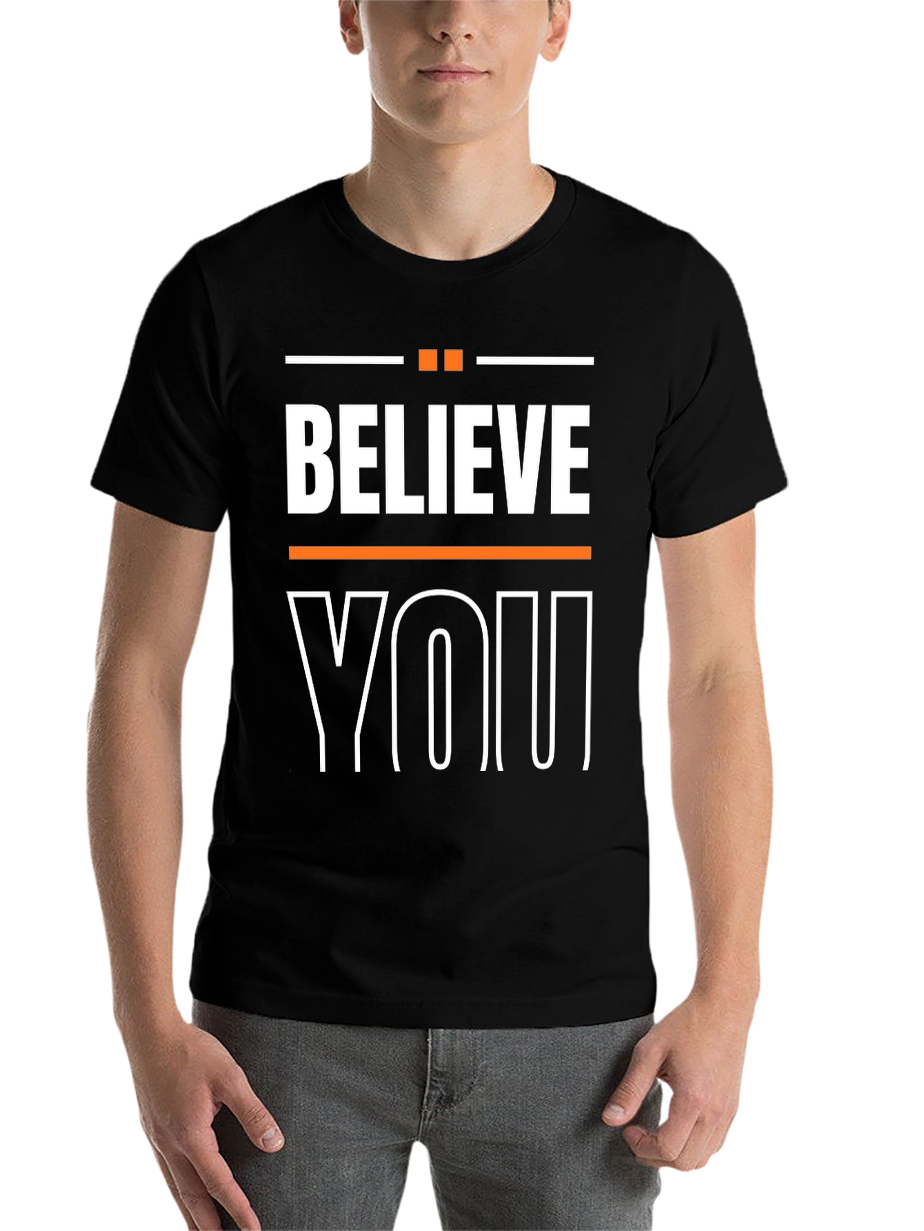 Black Believe In You Graphic Print Crew Neck T-Shirt view 7
