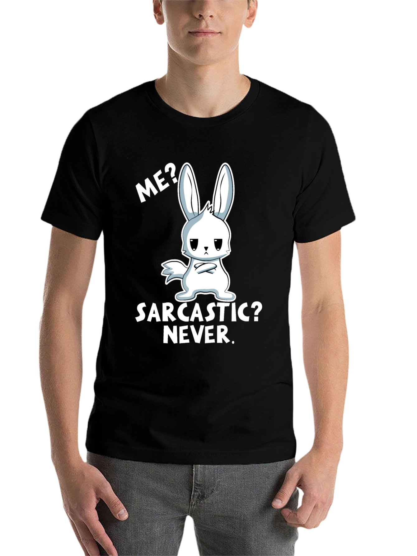 Black Sarcastic Bunny Graphic Tee - Me? Never! view 7