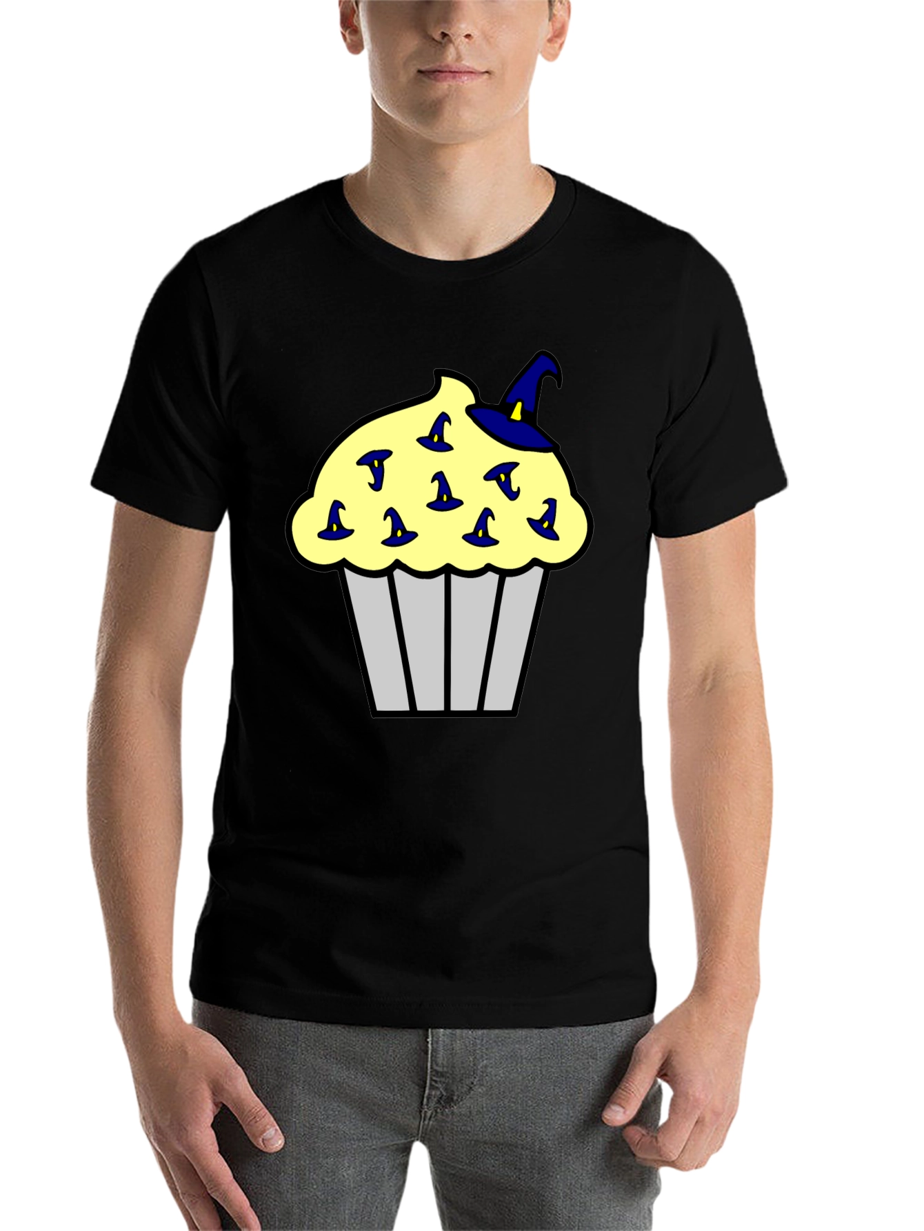 Black Cupcake Witch Hats Men's Black T-Shirt view 7