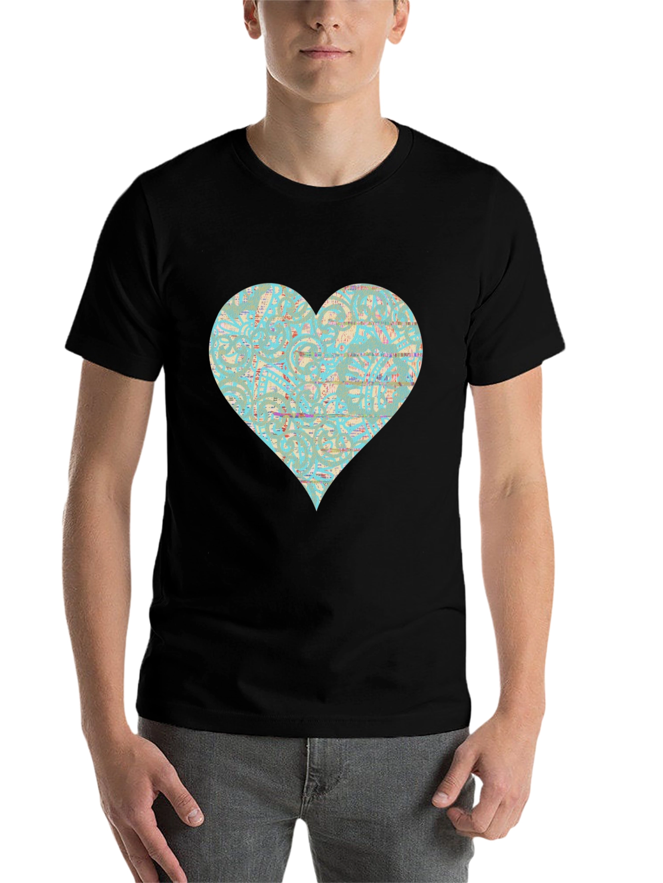 Black Patterned Heart Graphic Tee - Stylish Casual Wear view 7