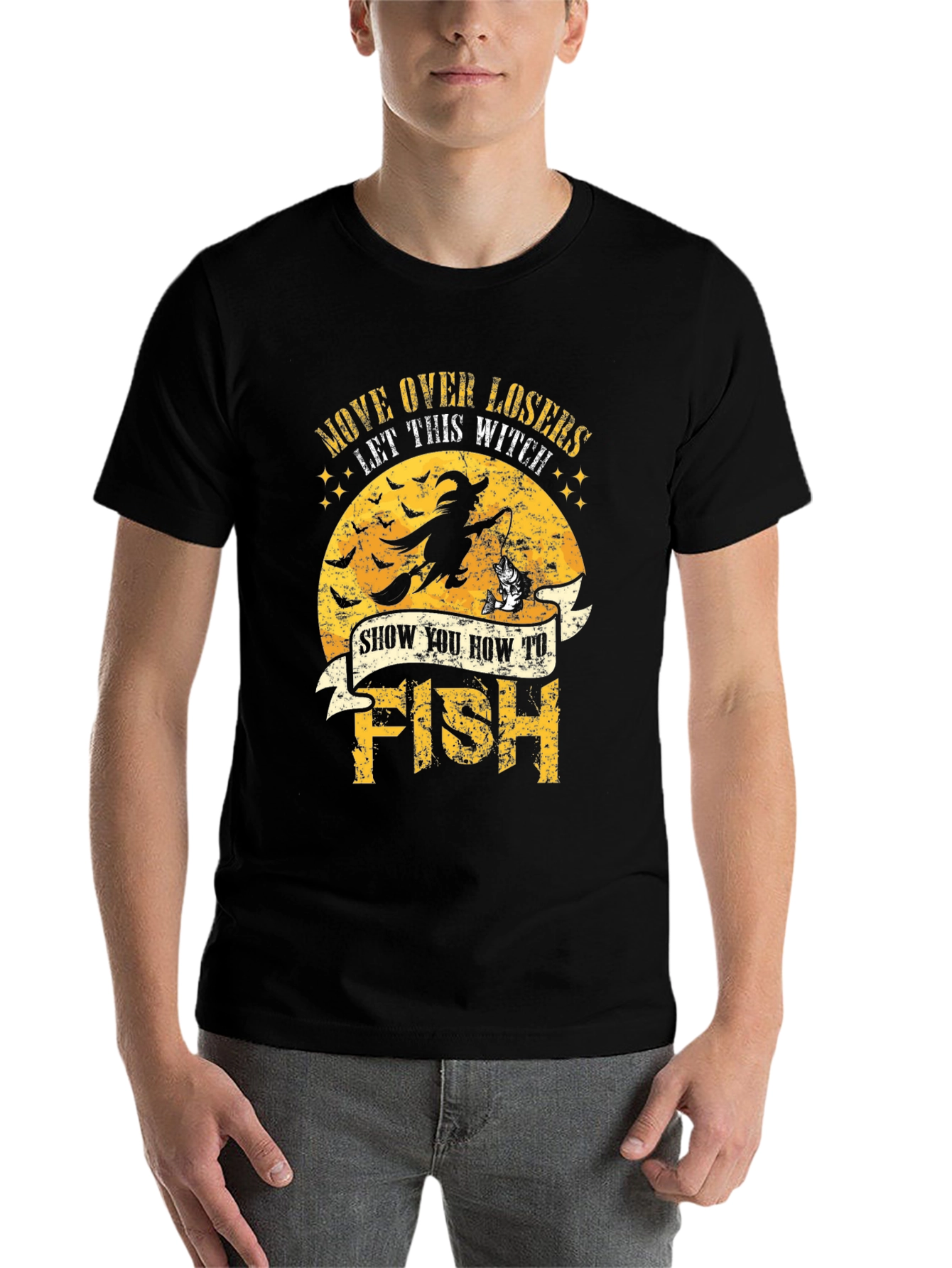 Black Witch Fishing Graphic T-Shirt - Halloween Style view 7