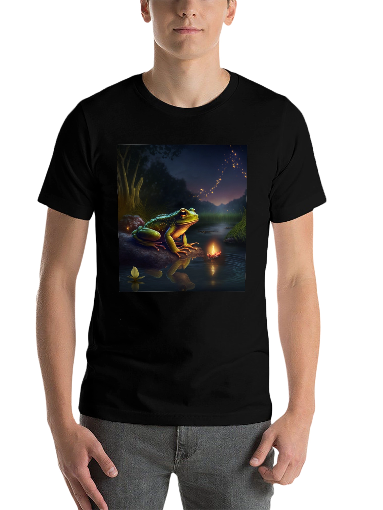 Black Frog & Firefly T-Shirt - Fantasy Design view 7