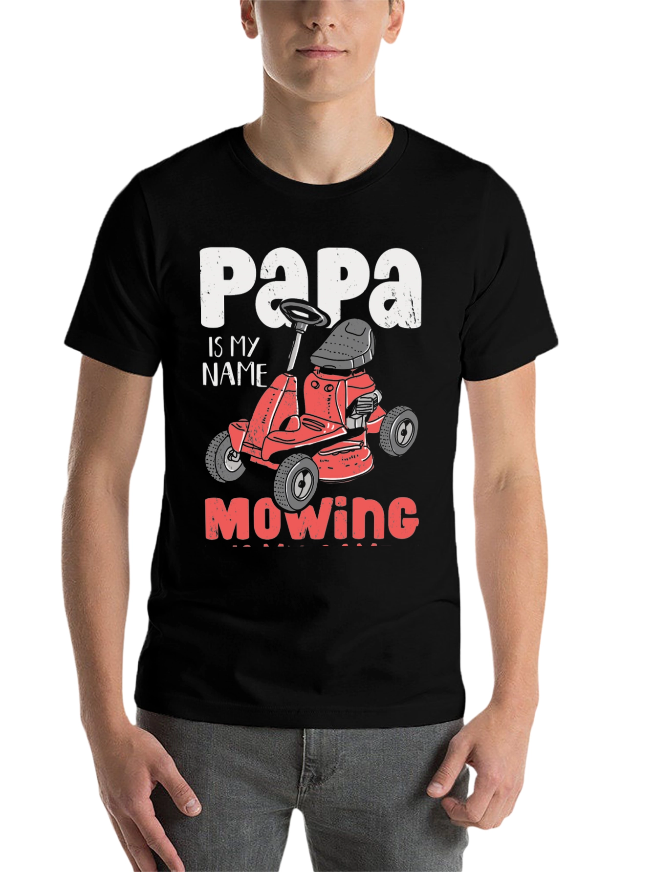 Black Papa Mowing T-Shirt - Funny Lawn Mower Dad Tee view 7