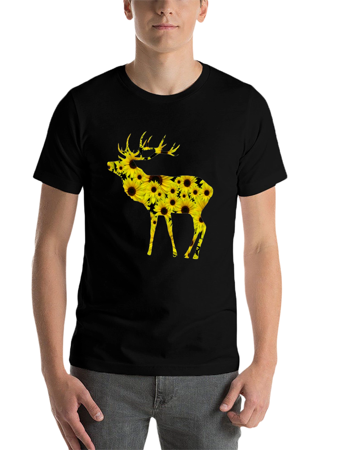 Black Sunflower Deer Graphic Tee - Black view 7