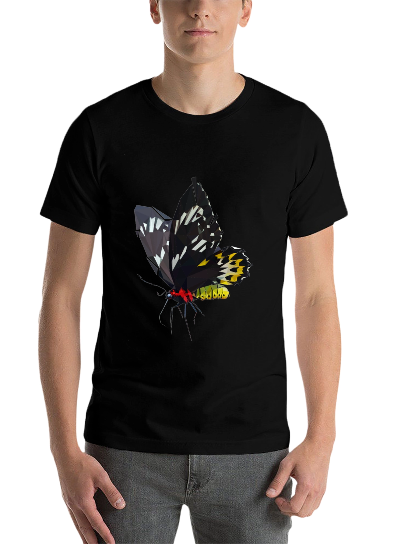 Black Geometric Butterfly Graphic Tee - Modern Black T-Shirt view 7