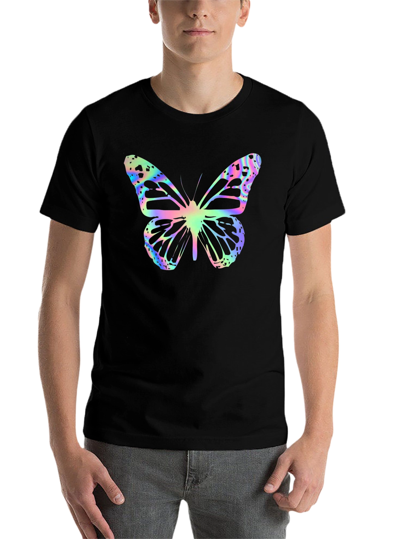 Black Butterfly Print Black T-Shirt view 7