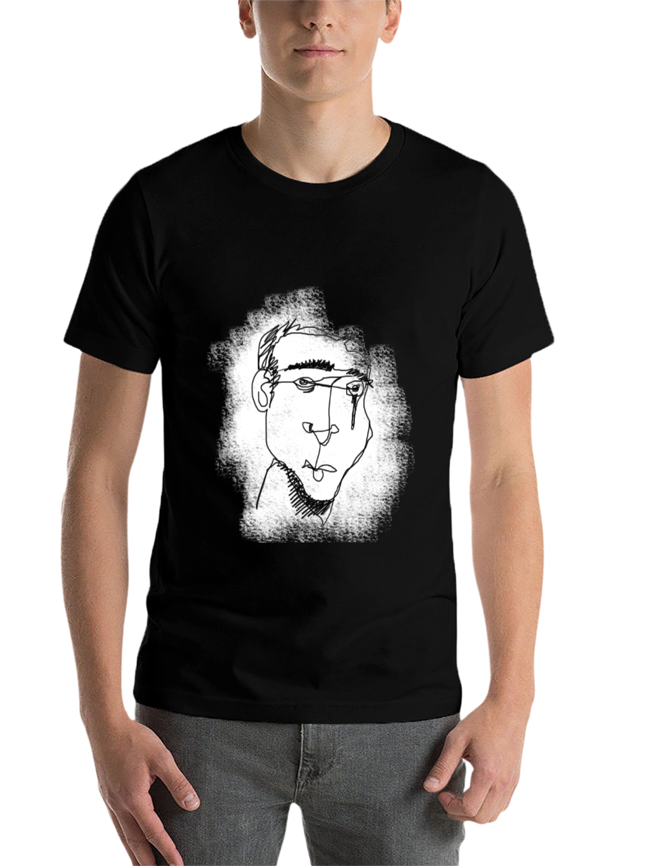 Black Abstract Line Art Graphic Tee - Black view 7