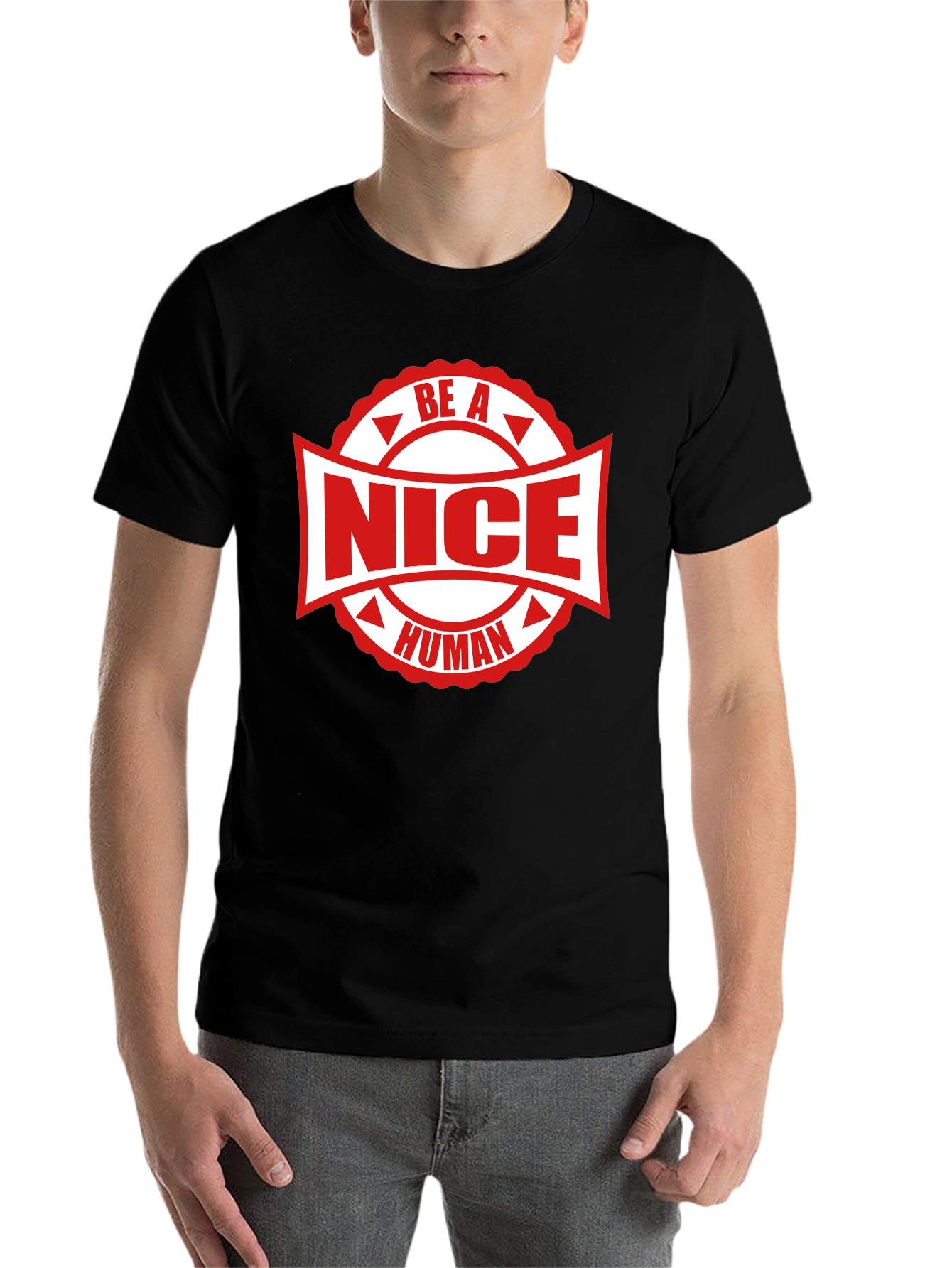 Black Be A Nice Human Graphic Tee - Black Cotton T-Shirt view 7