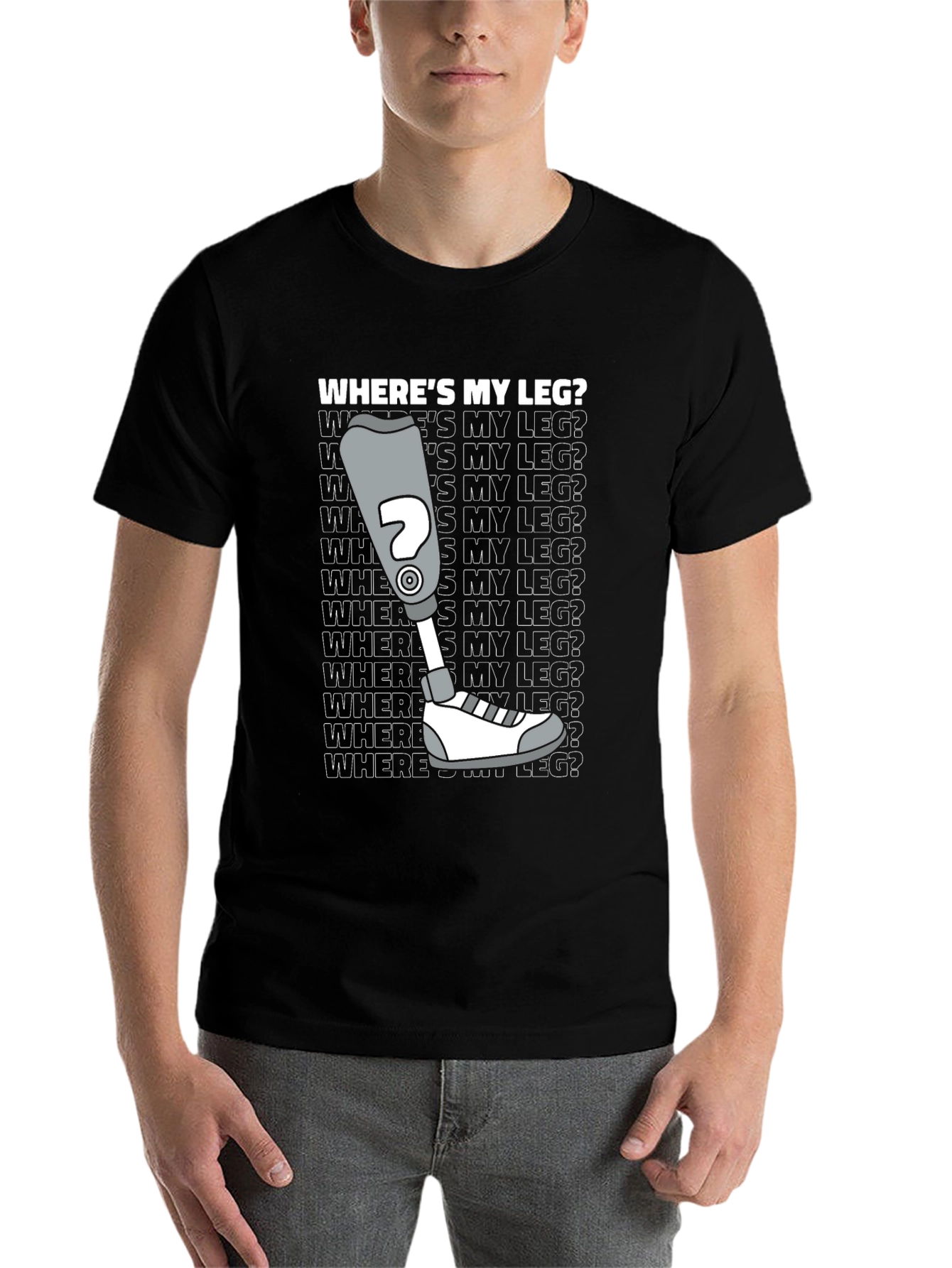 Black Where's My Leg? Novelty T-Shirt view 7