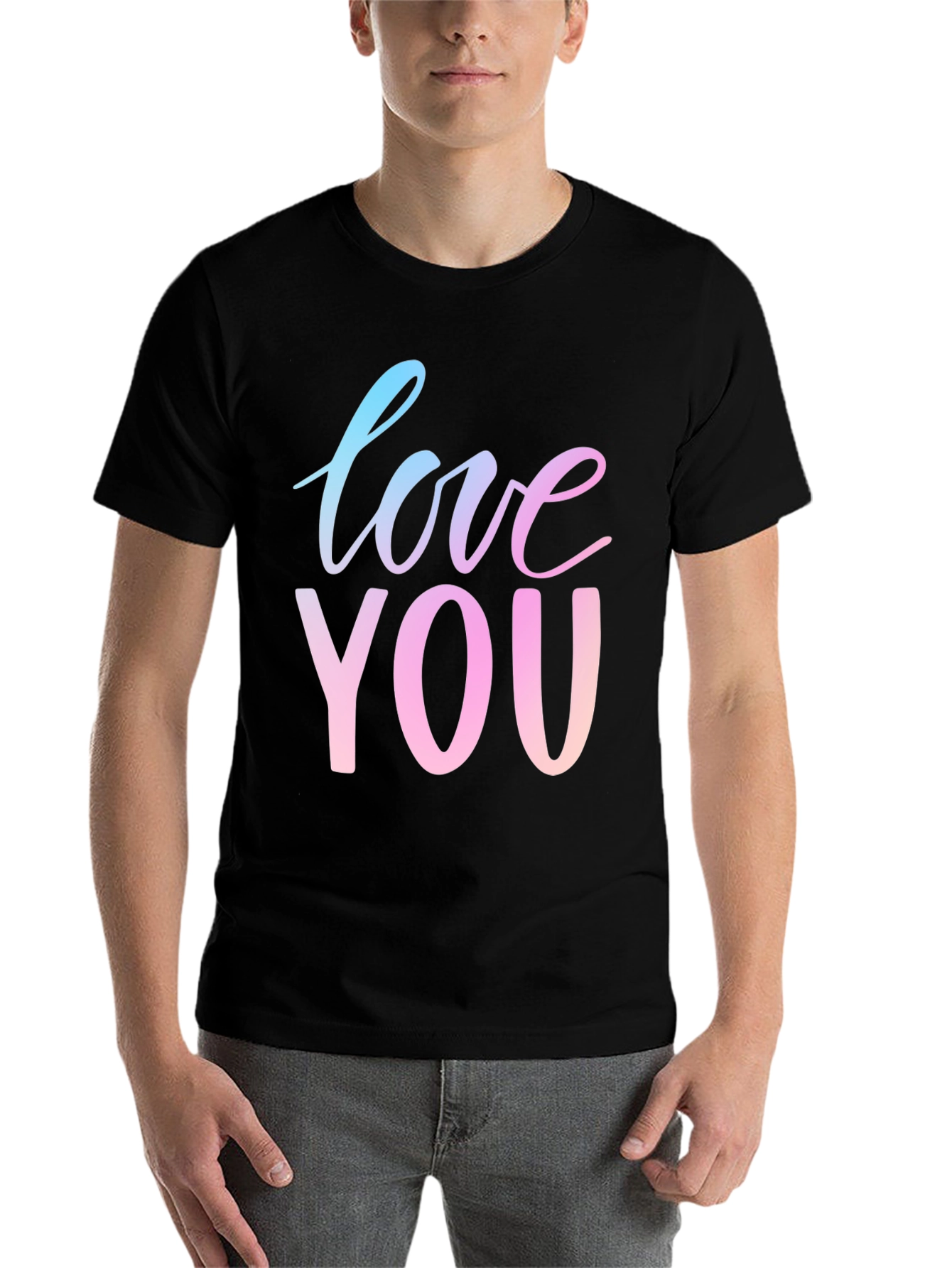 Black Love You Graphic Tee - Gradient Text, Black Shirt view 7