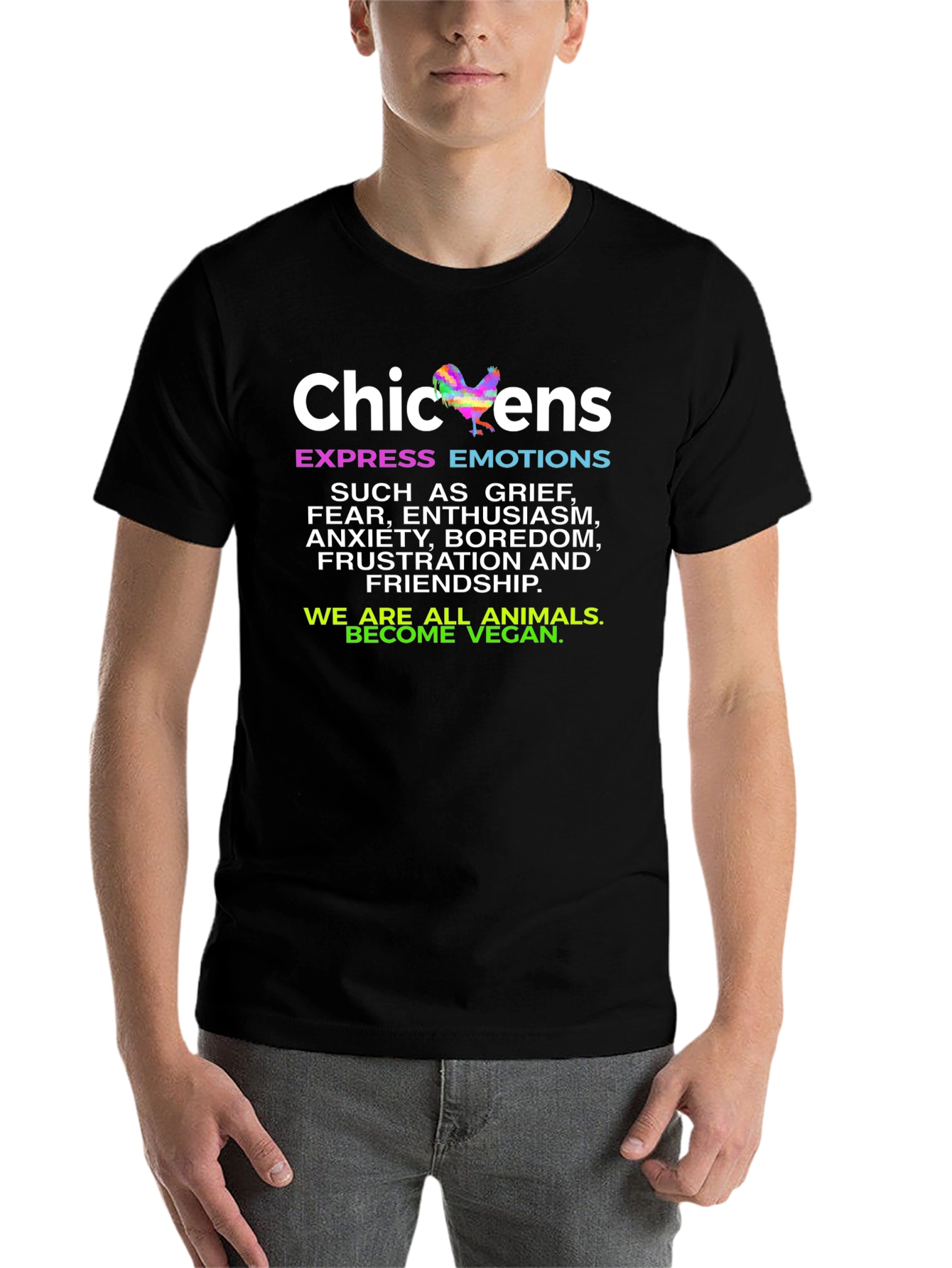 Black Chickens Express Emotions T-Shirt - Vegan Animal Lover Tee view 7