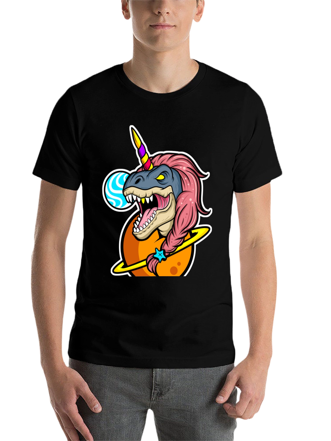 Black Dino Unicorn T-Shirt - Black Cotton Blend view 7