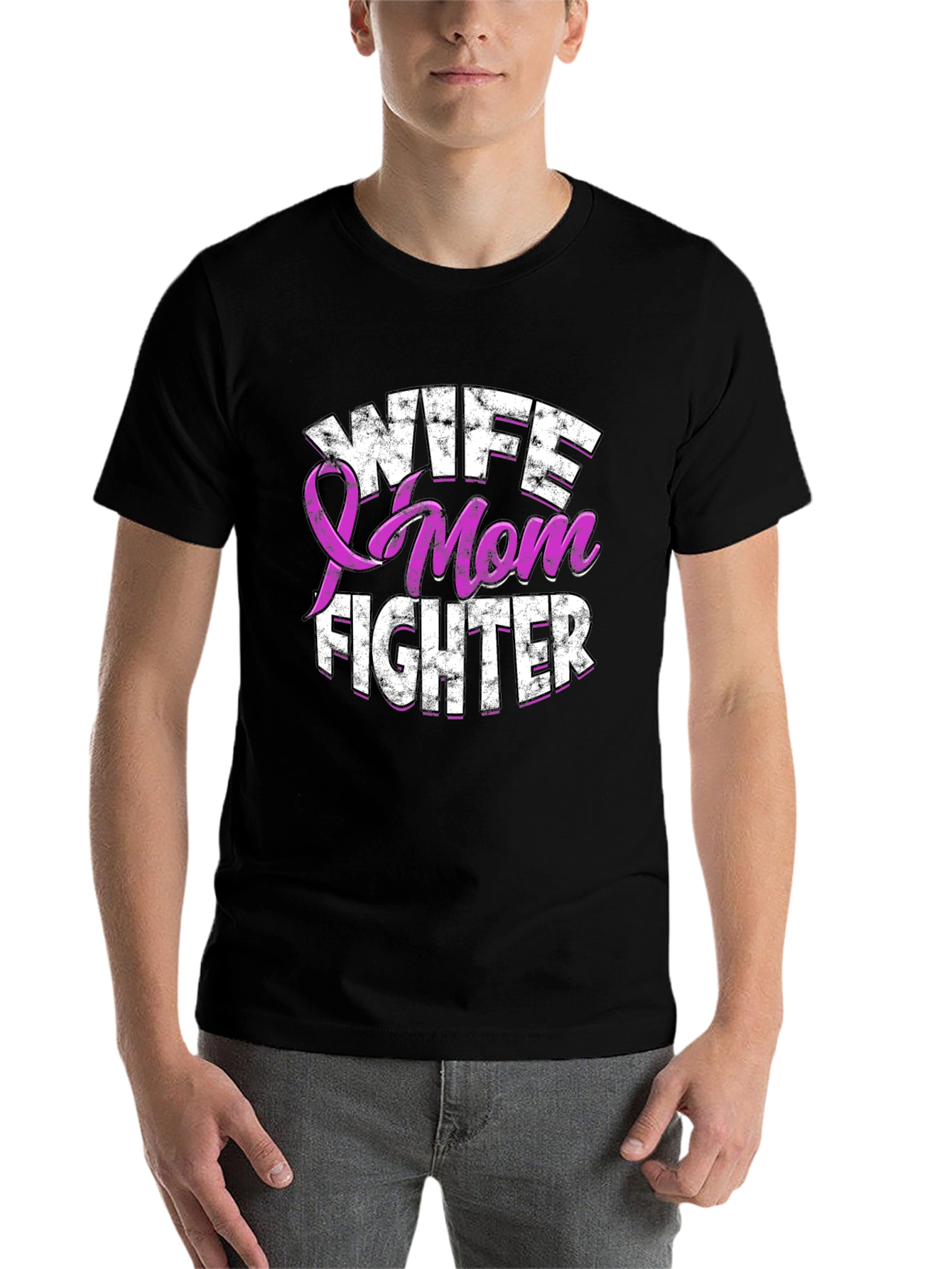 Black Wife Mom Fighter T-Shirt Breast Cancer Awareness view 7
