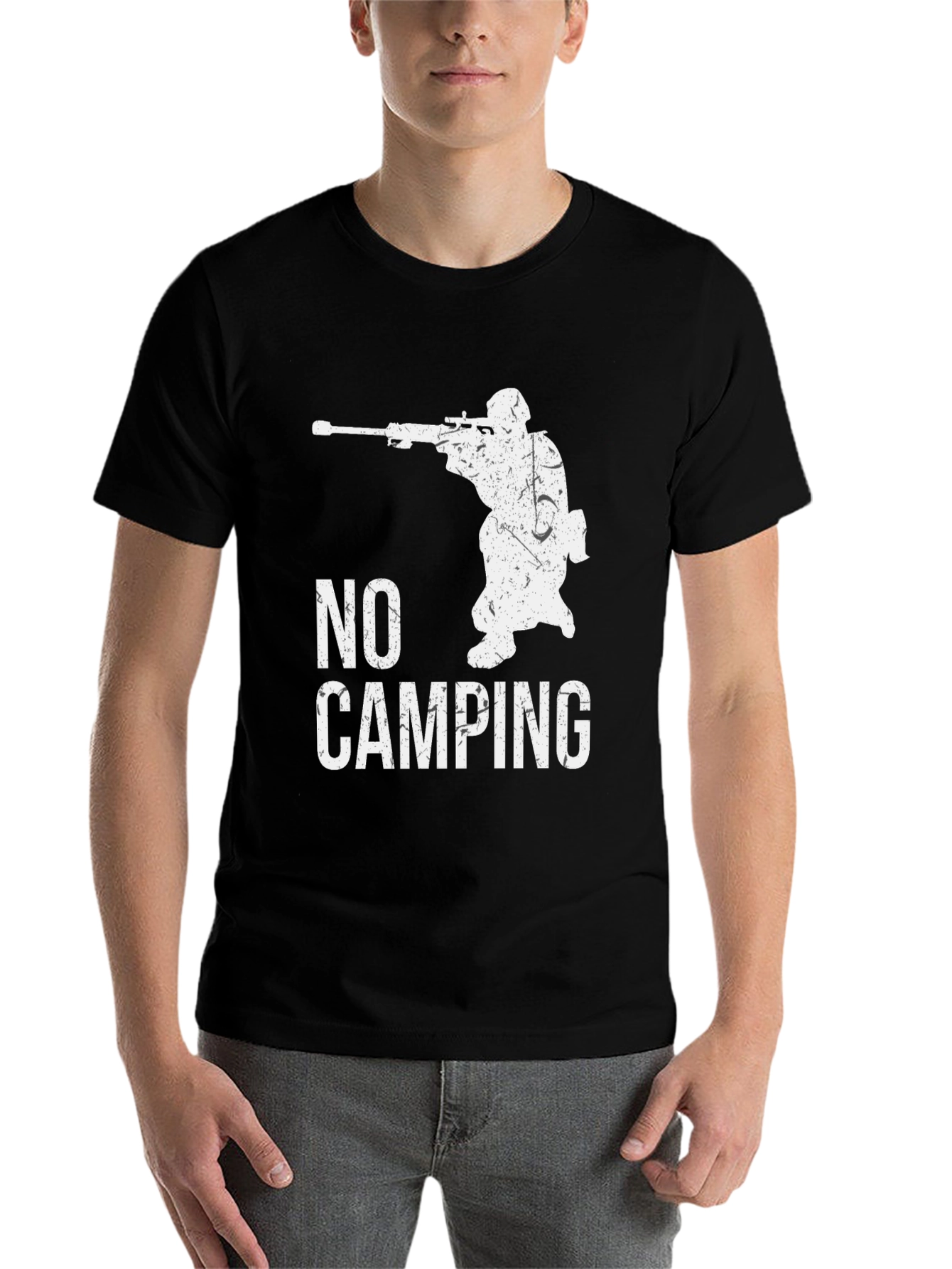 Black No Camping Sniper Graphic Tee - Black Cotton view 7