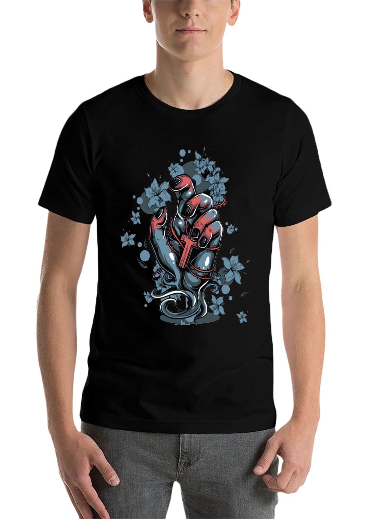 Hand & Cross Graphic Tee - Black - 7
