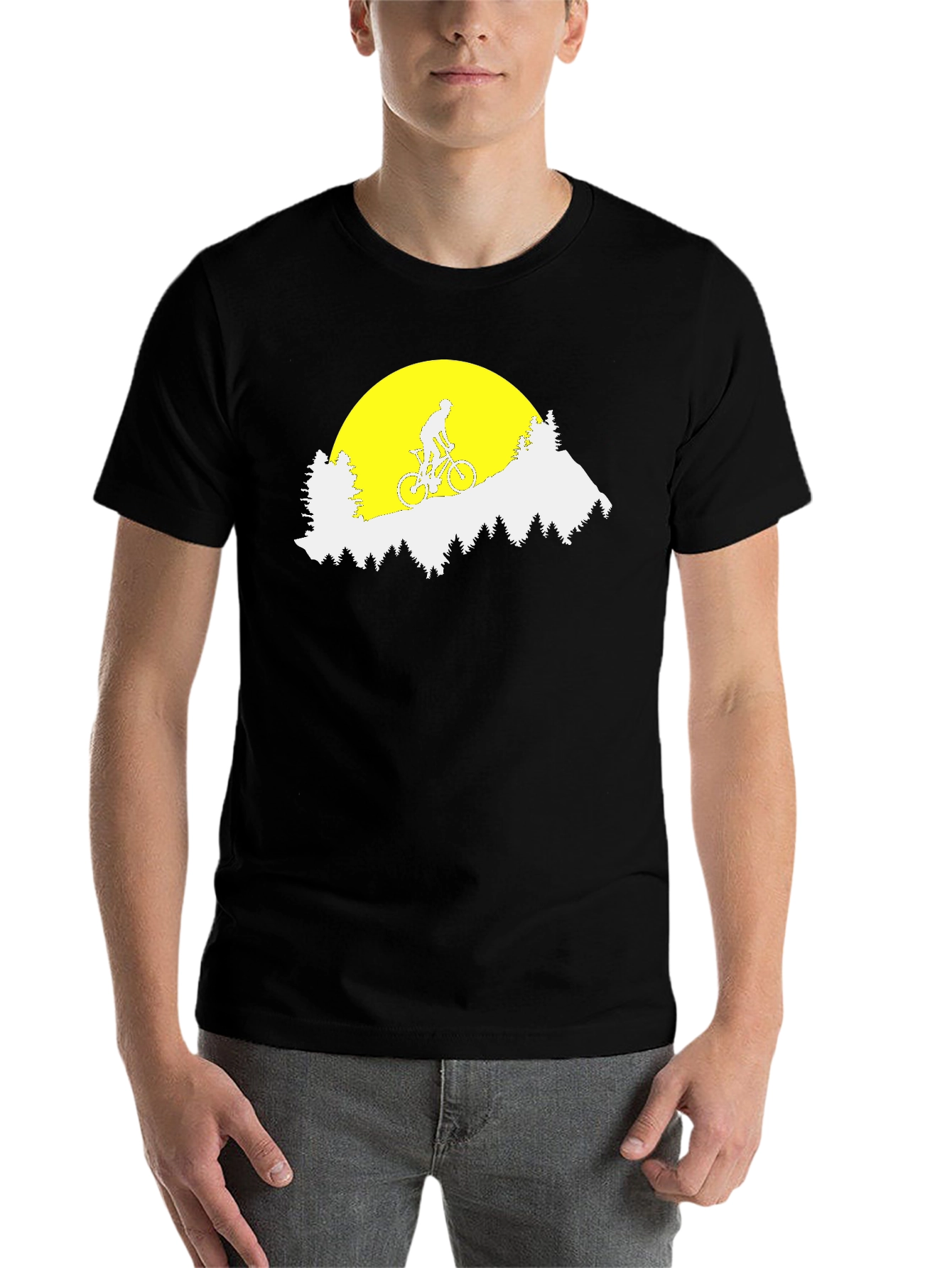 Black Mountain Biker Sunset Graphic Tee - Black Cotton T-Shirt view 7