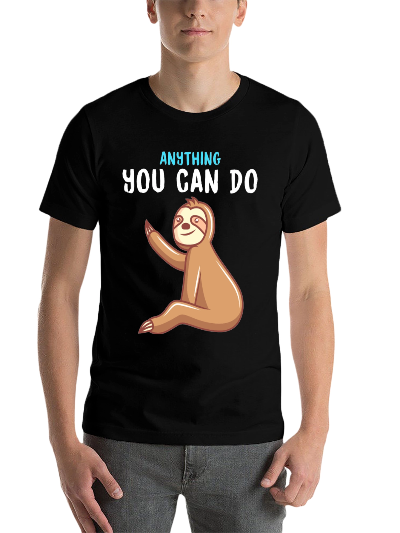 Black Funny Sloth "Anything You Can Do" Graphic T-Shirt view 7