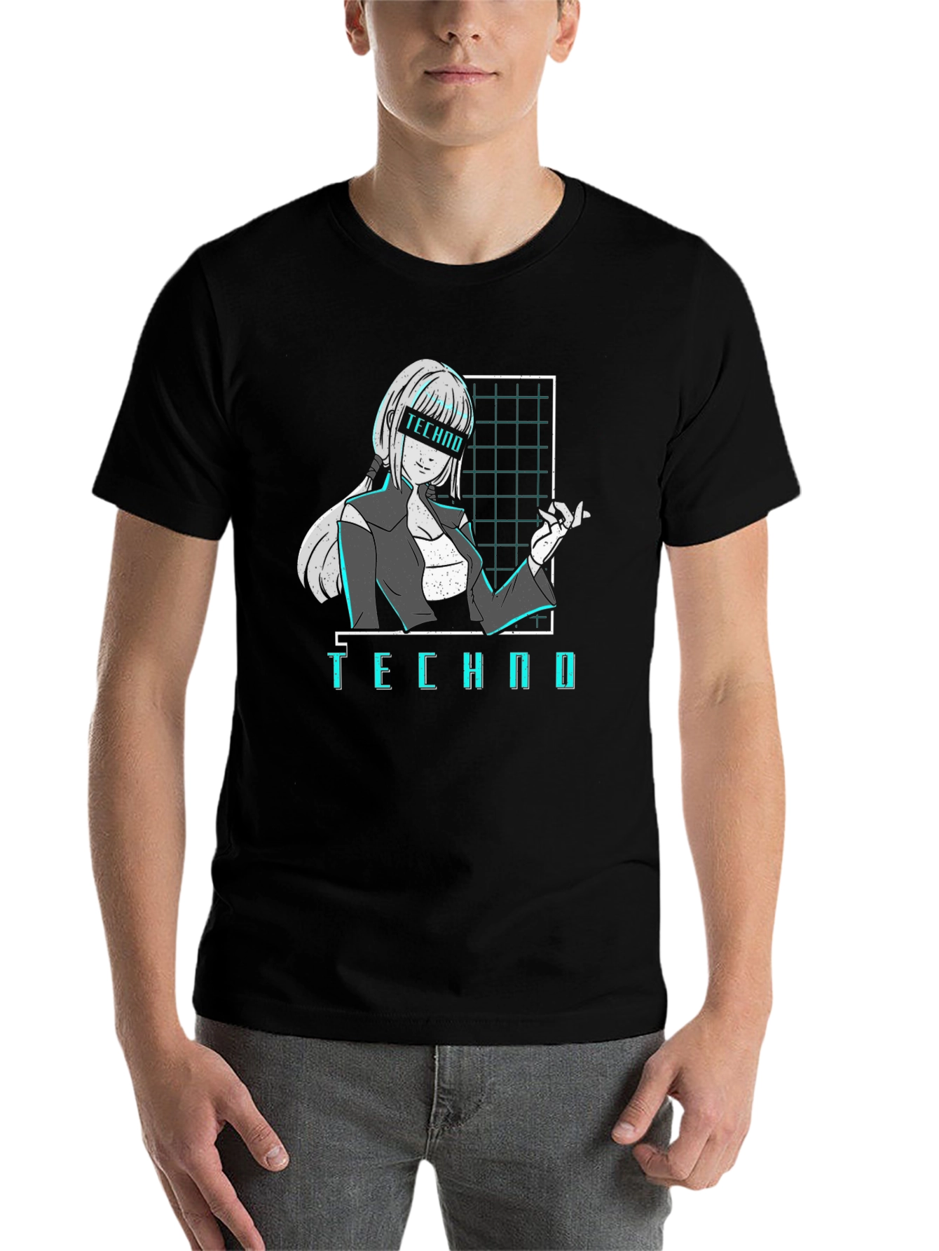 Black Techno Anime Girl T-Shirt - Cyberpunk Aesthetic Black Tee view 7