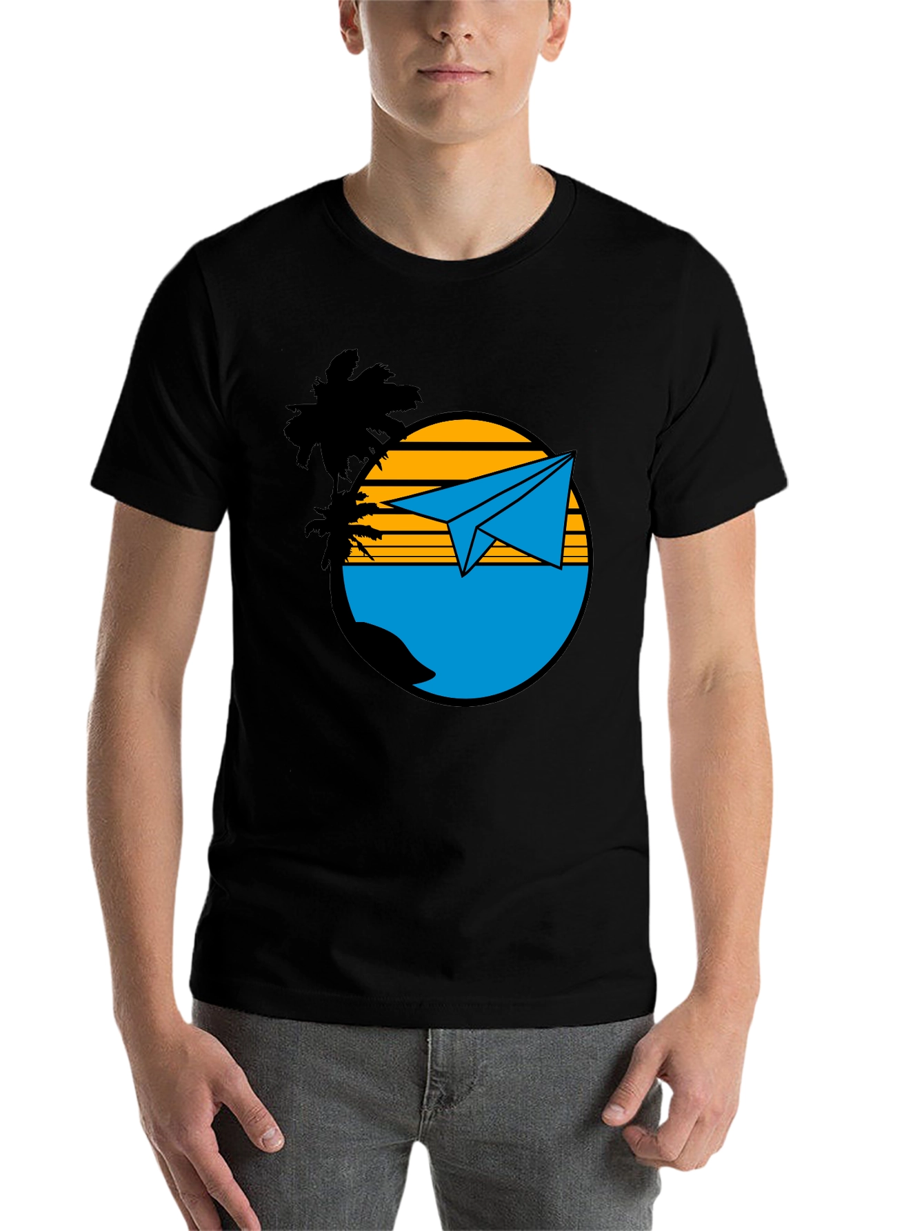 Black Island Paper Airplane Graphic T-Shirt - Black view 7