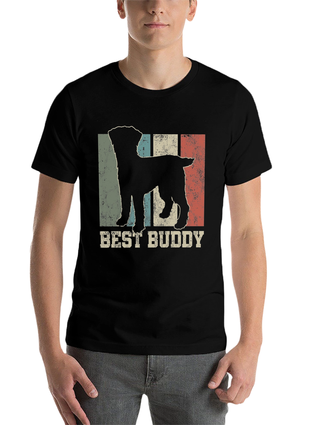 Black Best Buddy Dog Silhouette Men's T-Shirt view 7