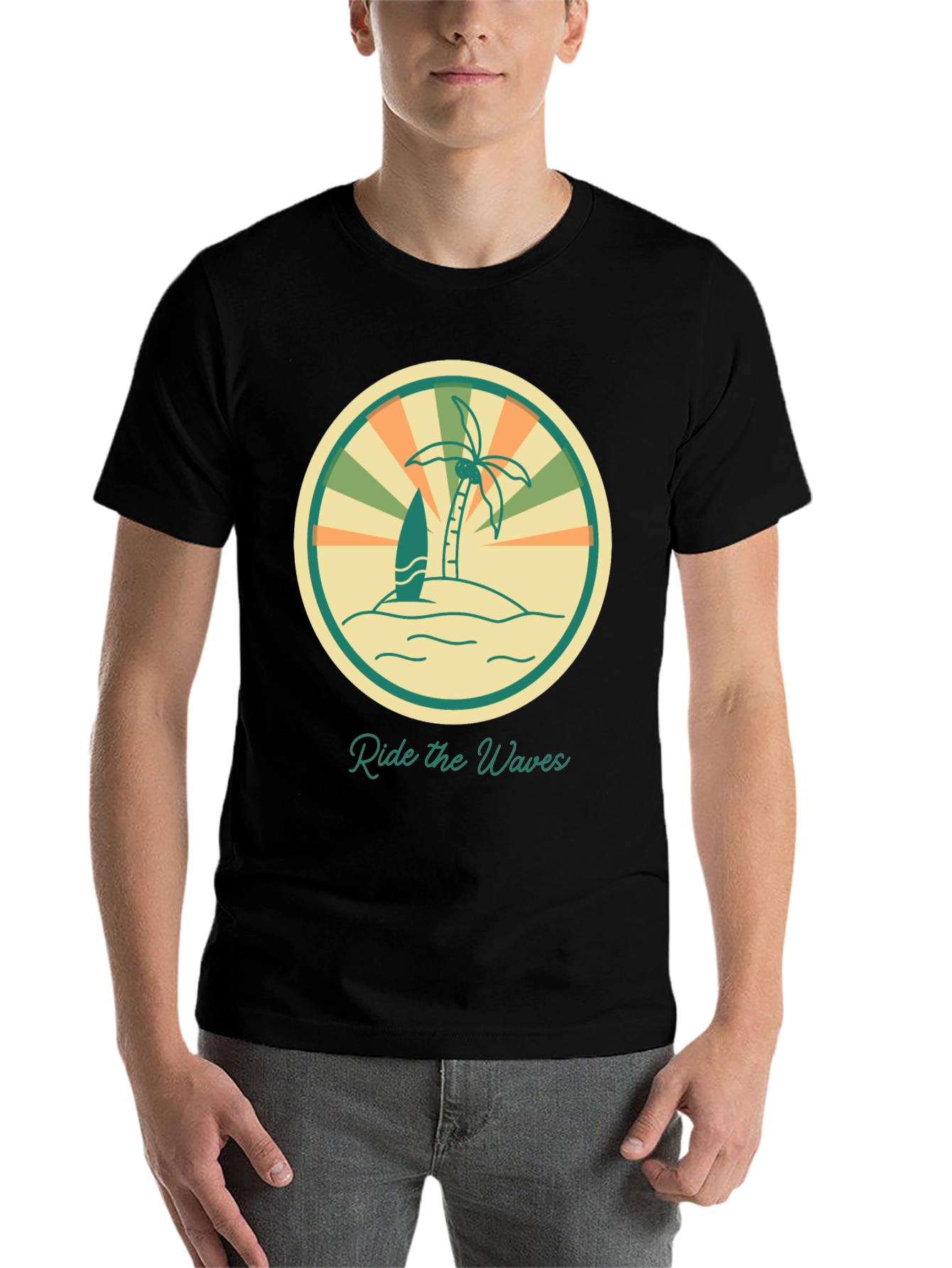 Black Ride the Waves Graphic Tee - Retro Surf Vibes view 7