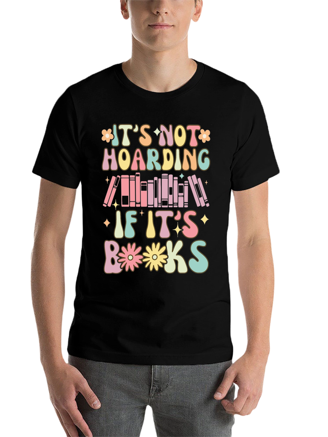 Black It's Not Hoarding If It's Books T-Shirt view 7