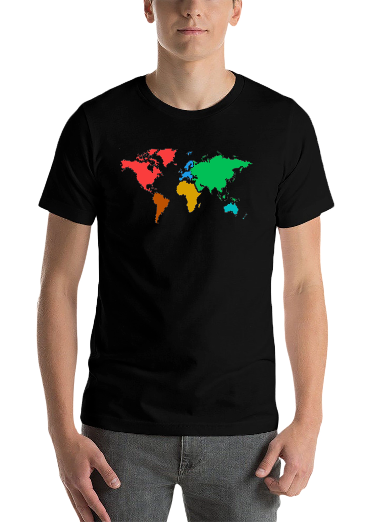 Black Colorful World Map Graphic Black T-Shirt view 7