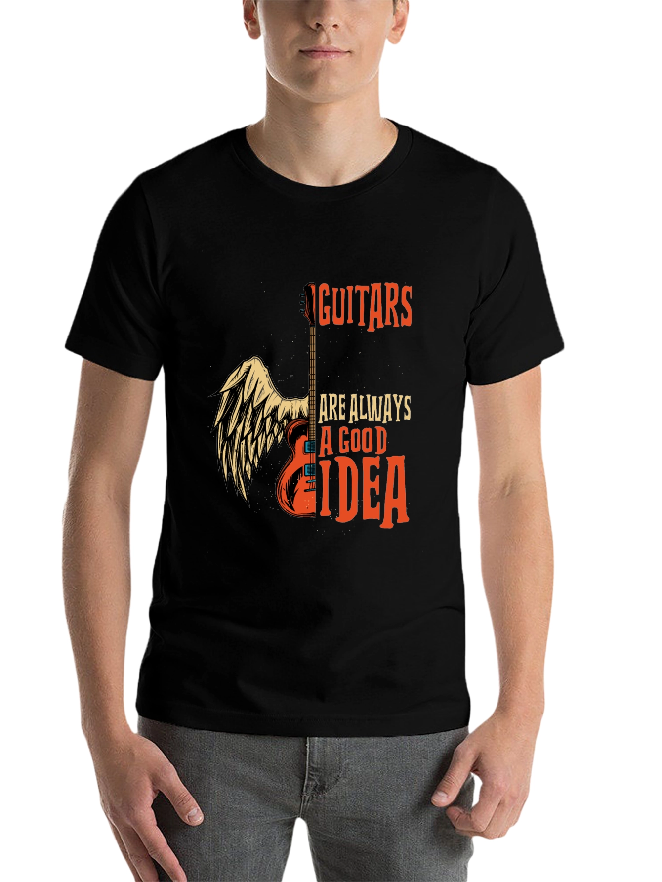 Black Guitar Always Good Idea Graphic T-Shirt - Black view 7