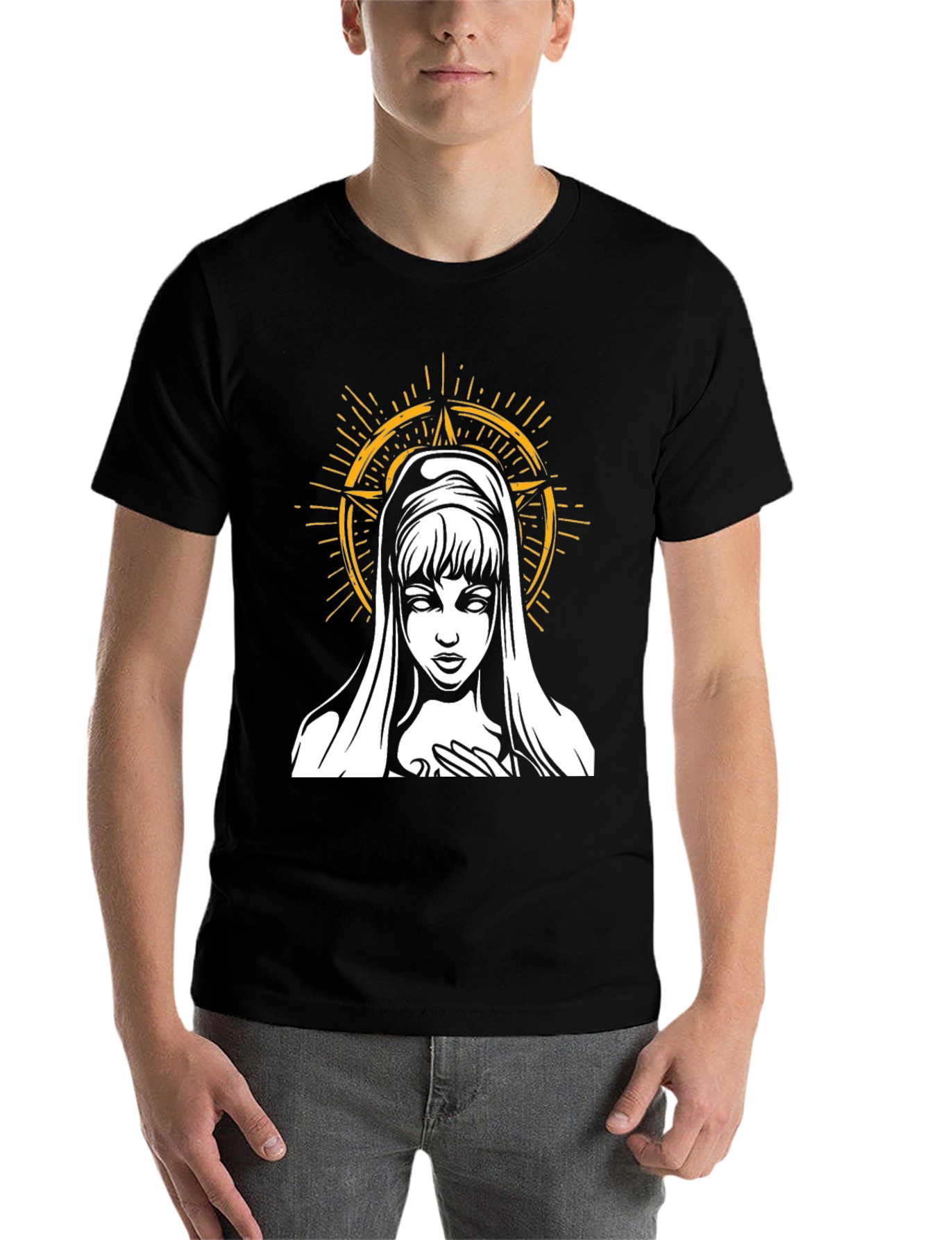 Black Virgin Mary Graphic Tee - Dark Aesthetic T-Shirt view 7