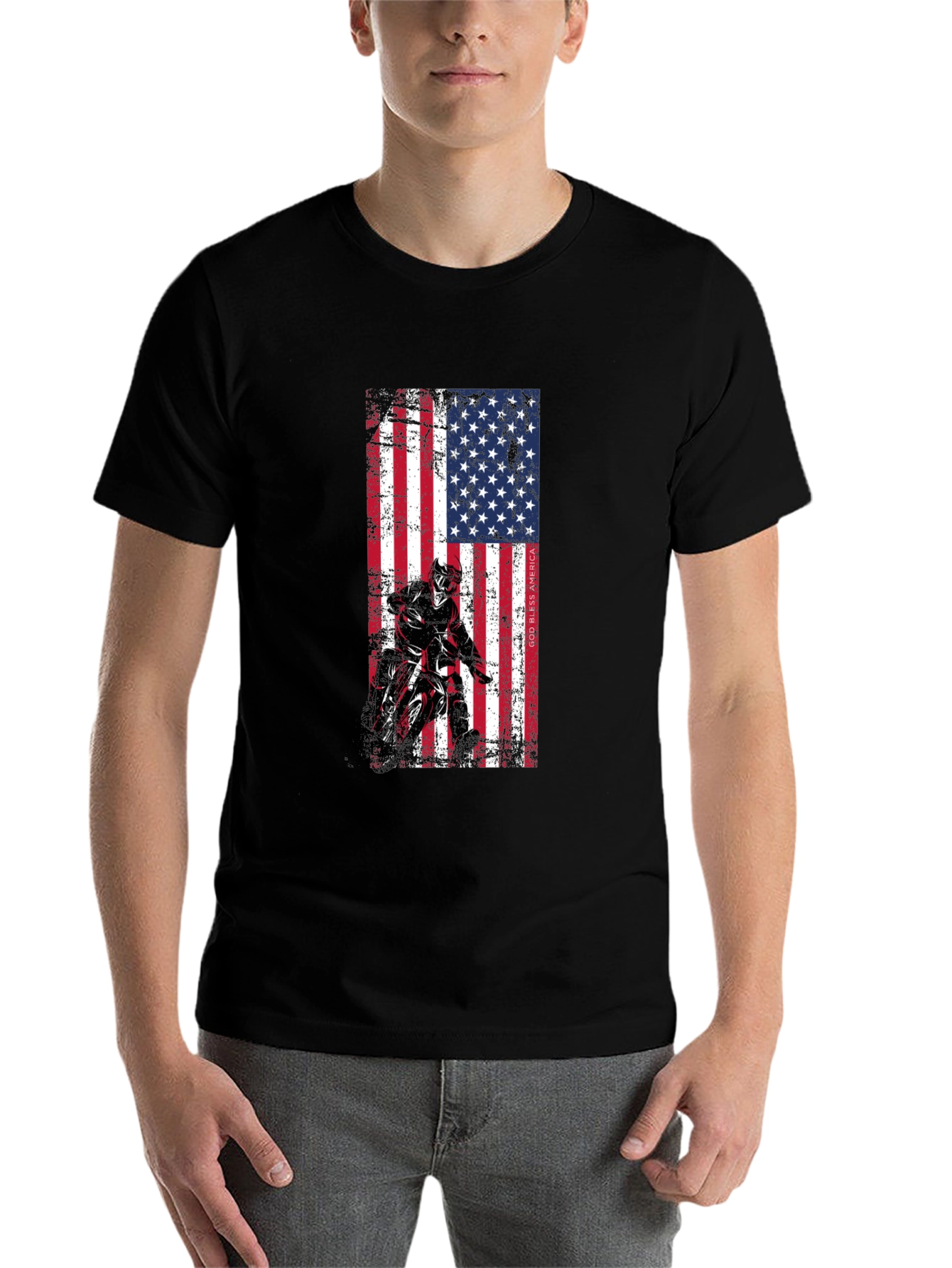 Black American Flag Motocross T-Shirt - Patriotic Design view 7