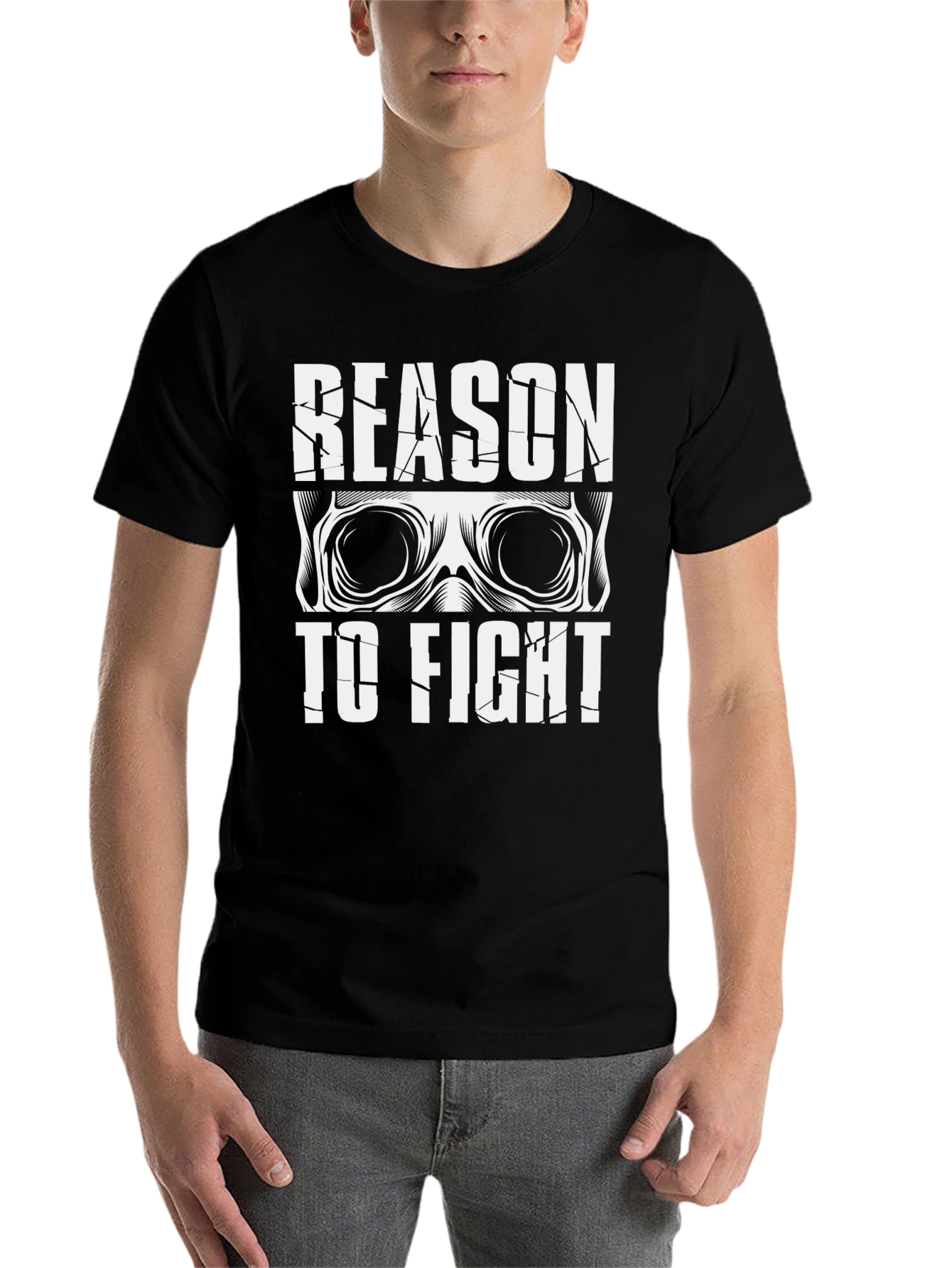 Black Reason To Fight Skull Graphic Tee - Black view 7