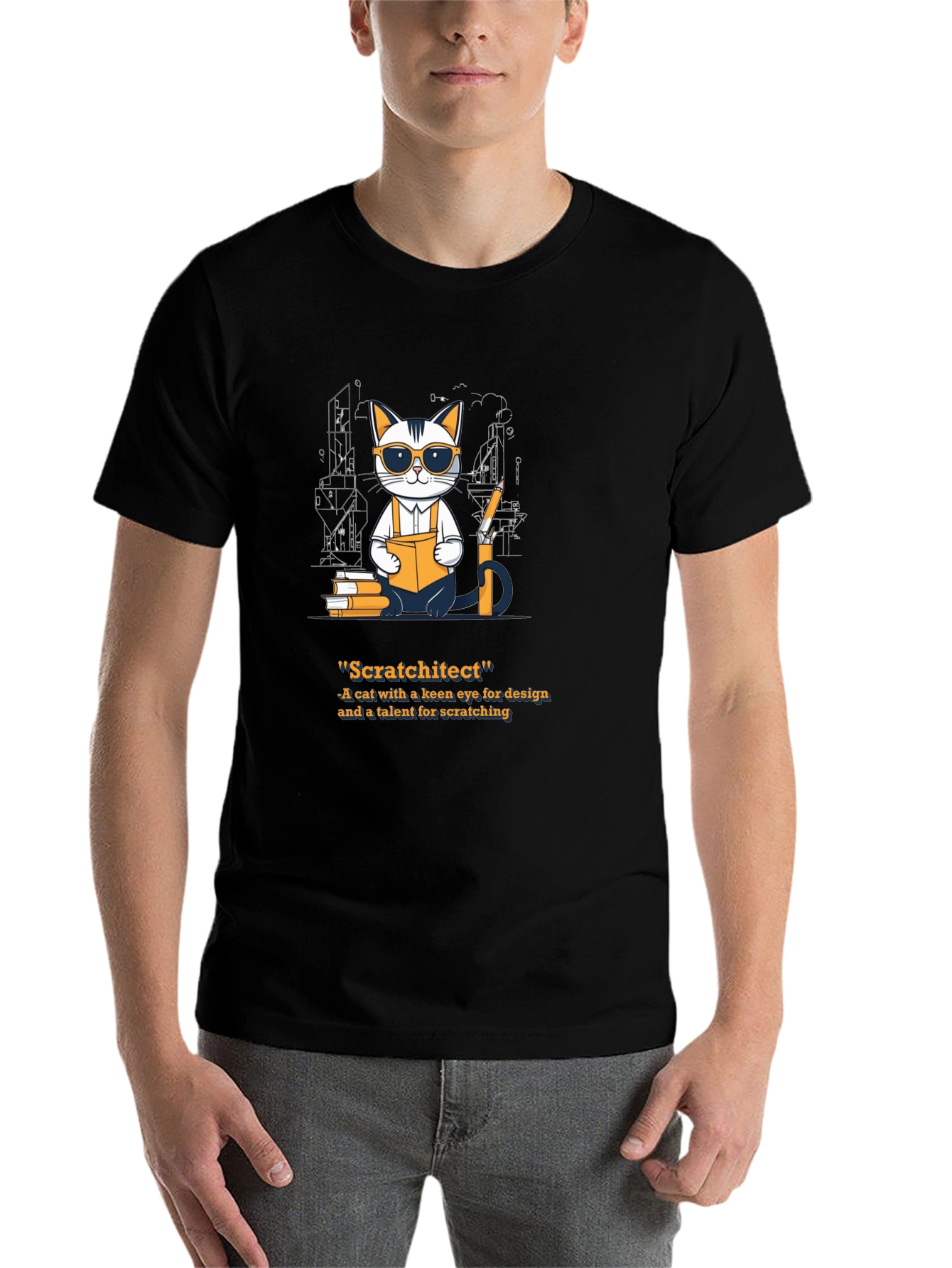 Black Scratchitect T-Shirt - Cat Architect Design view 7