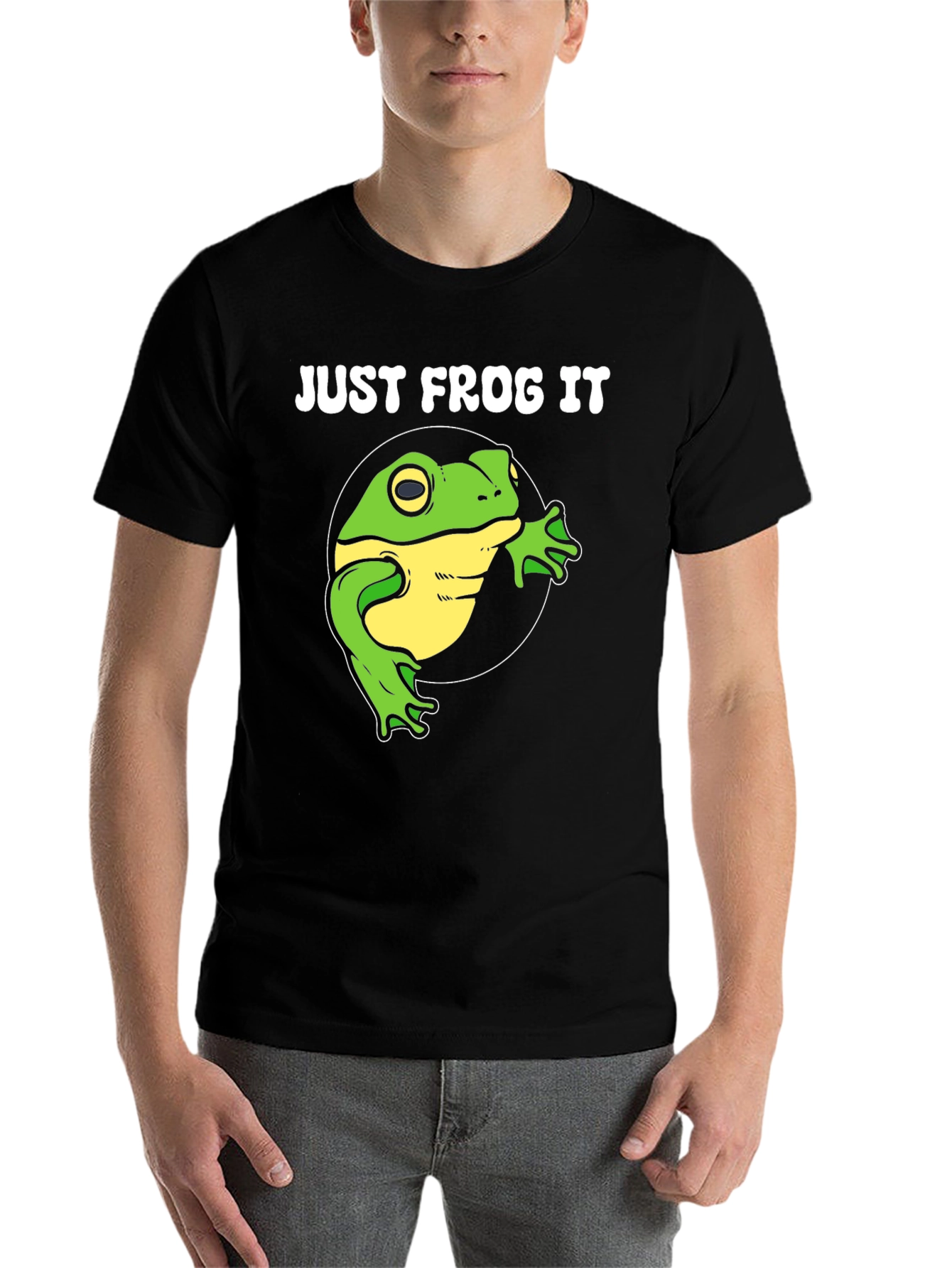 Black Just Frog It T-Shirt - Funny Animal Tee view 7