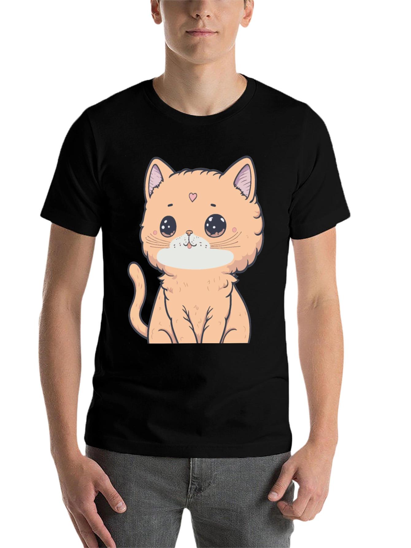 Black Cute Cartoon Cat Graphic Tee - Soft Cotton Comfort view 7