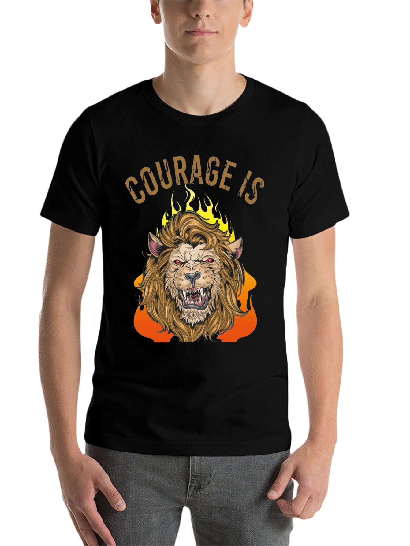Black Courage Is Lion Graphic Tee - Men's Black T-Shirt view 7