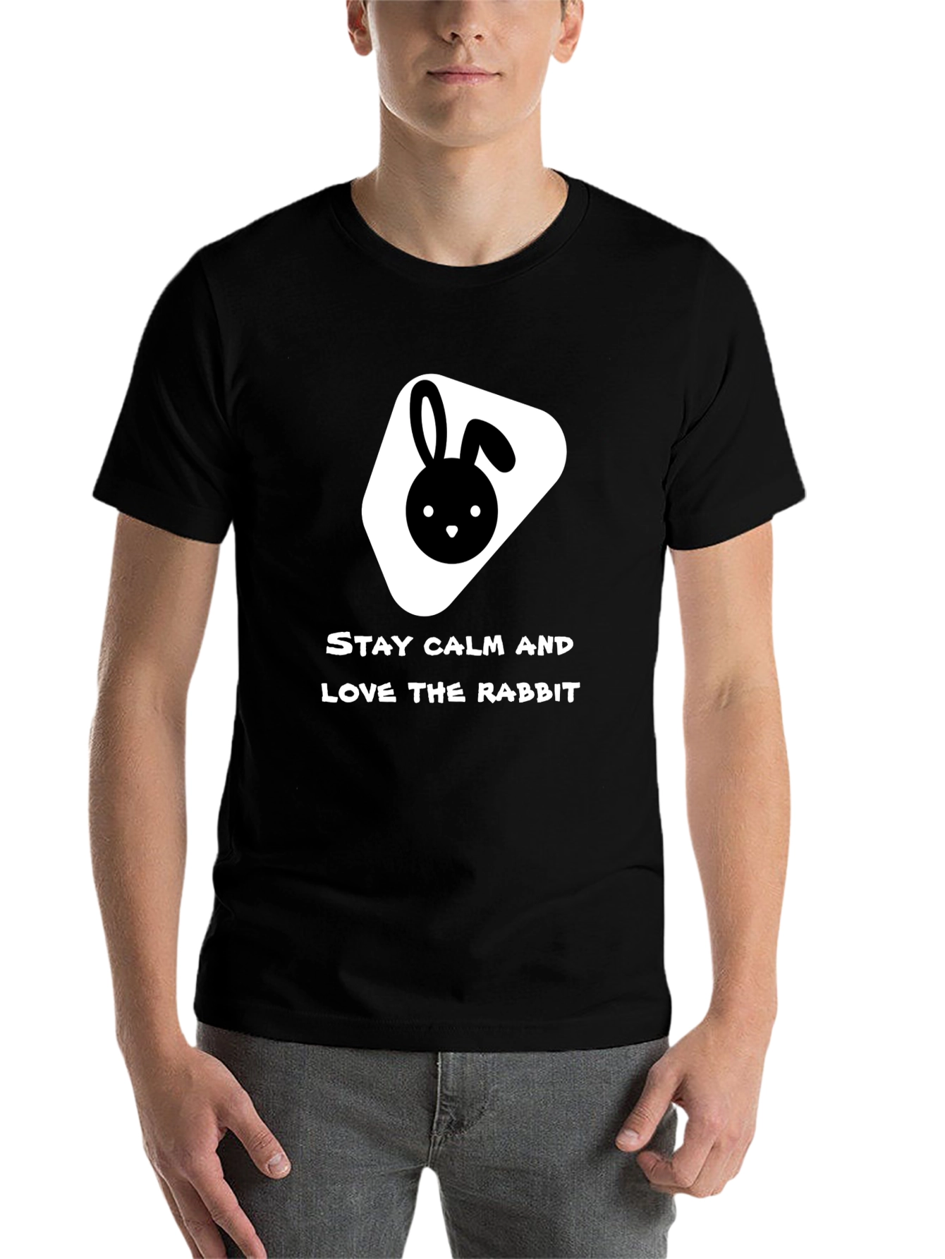 Black Stay Calm Love Rabbit Black T-Shirt view 7