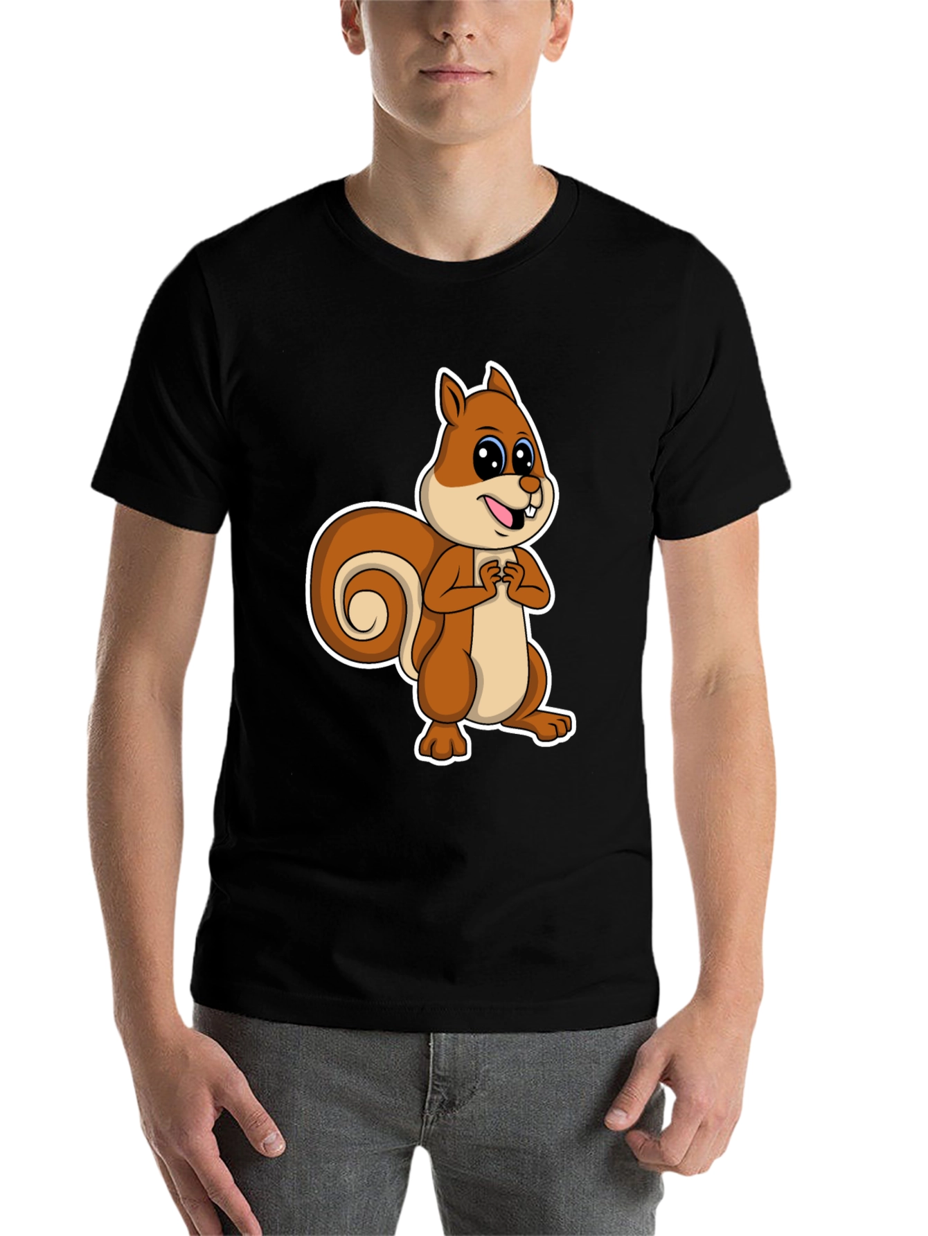 Black Cute Squirrel Graphic T-Shirt - Black Cotton Tee view 7