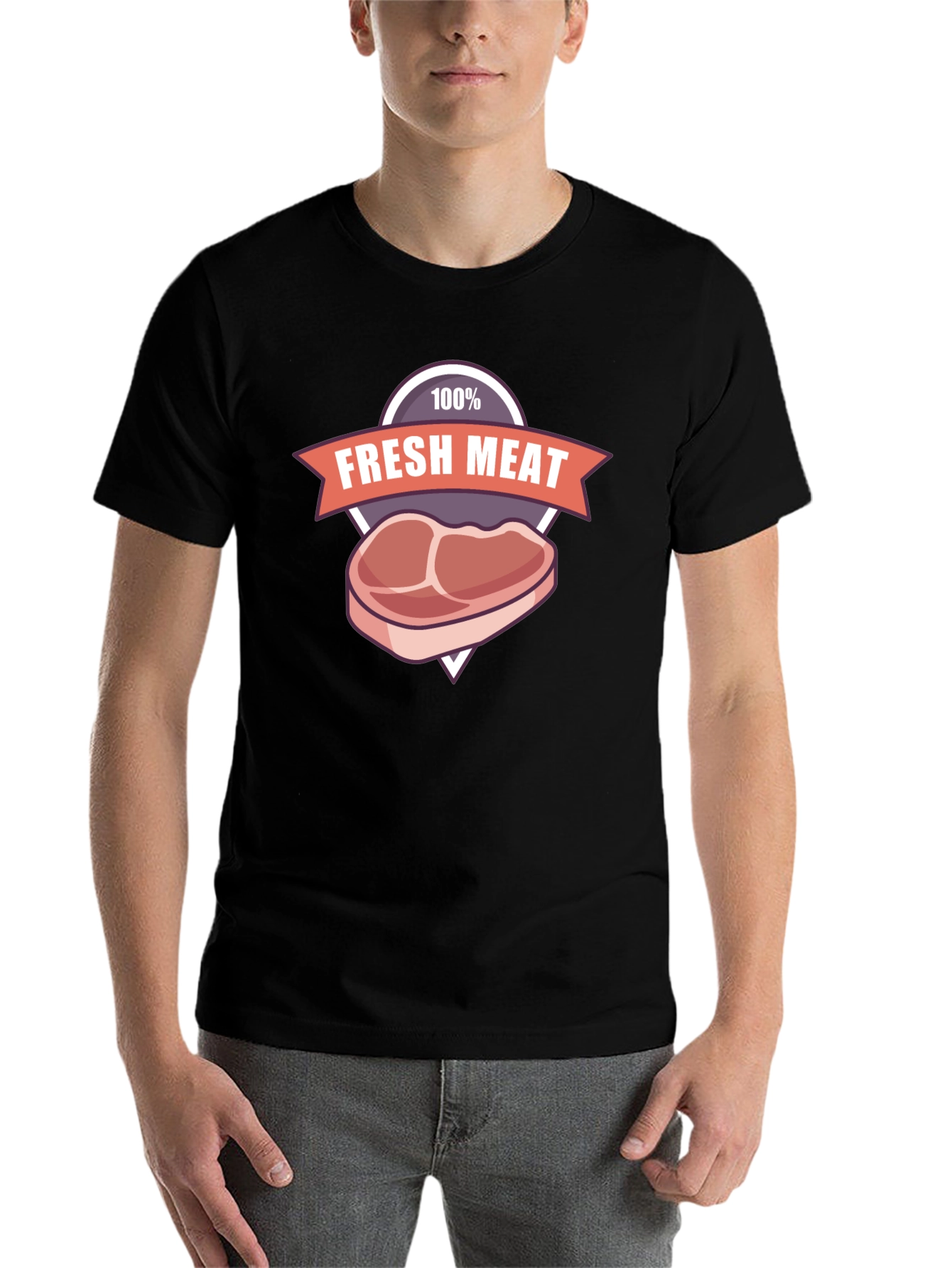 Black Fresh Meat Graphic T-Shirt - Black Cotton Tee view 7