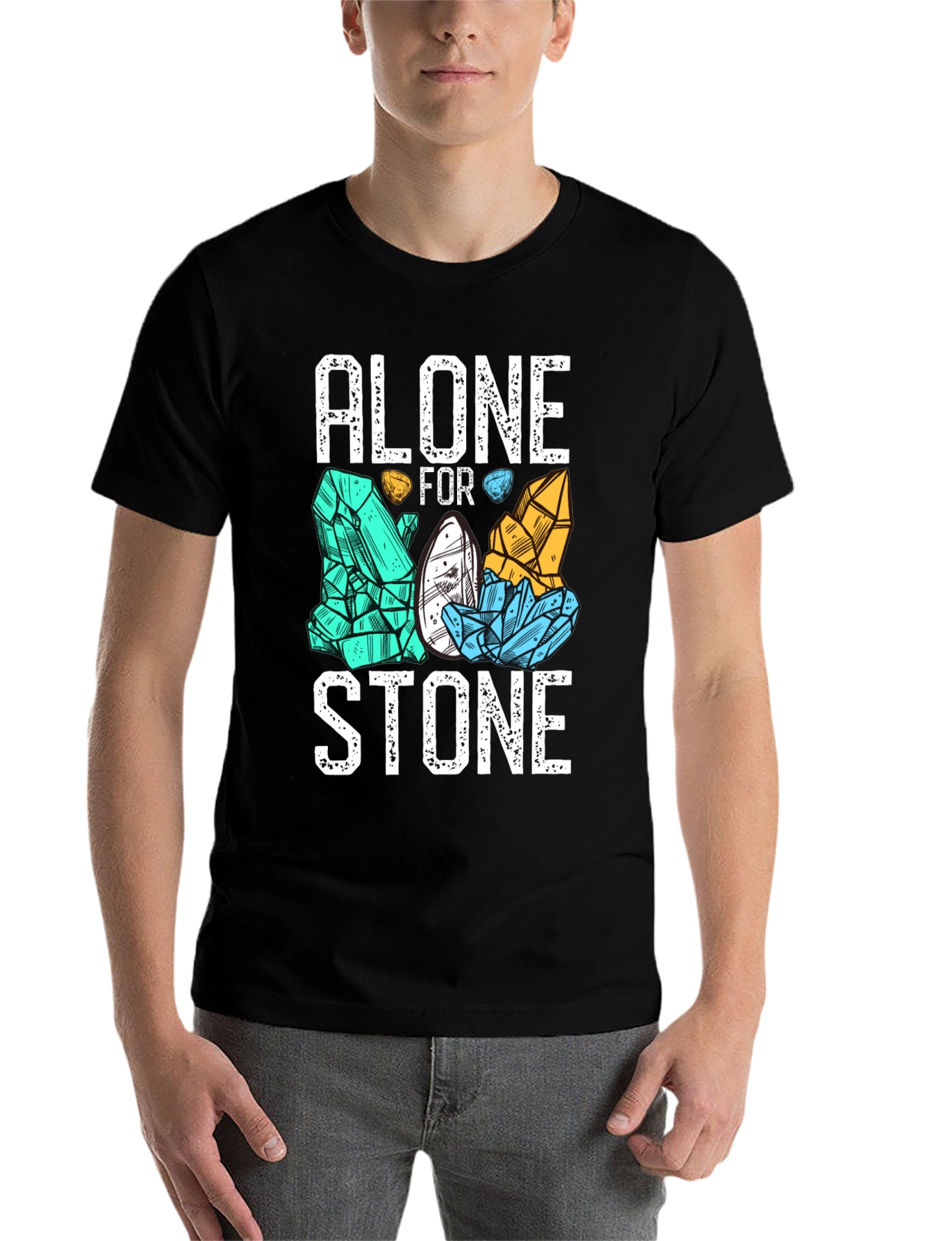 Black Alone for Stone Men's Graphic T-Shirt - Black view 7