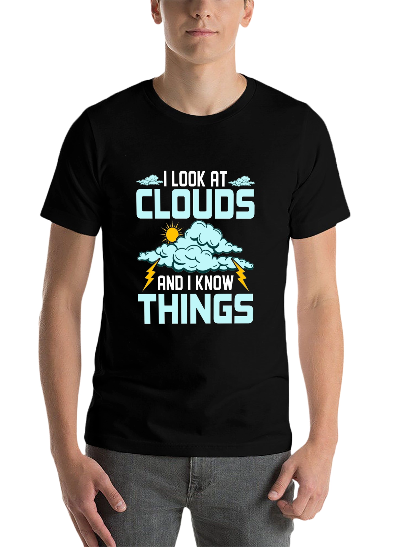 Black I Look at Clouds T-Shirt - Weather Lover Tee view 7