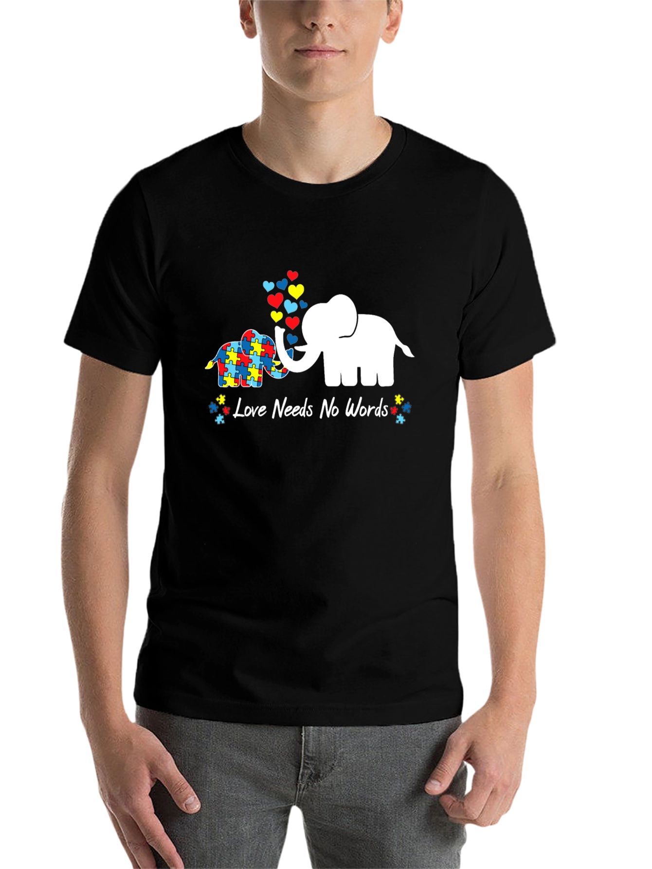 Black Autism Awareness Elephant Love Graphic T-Shirt view 7