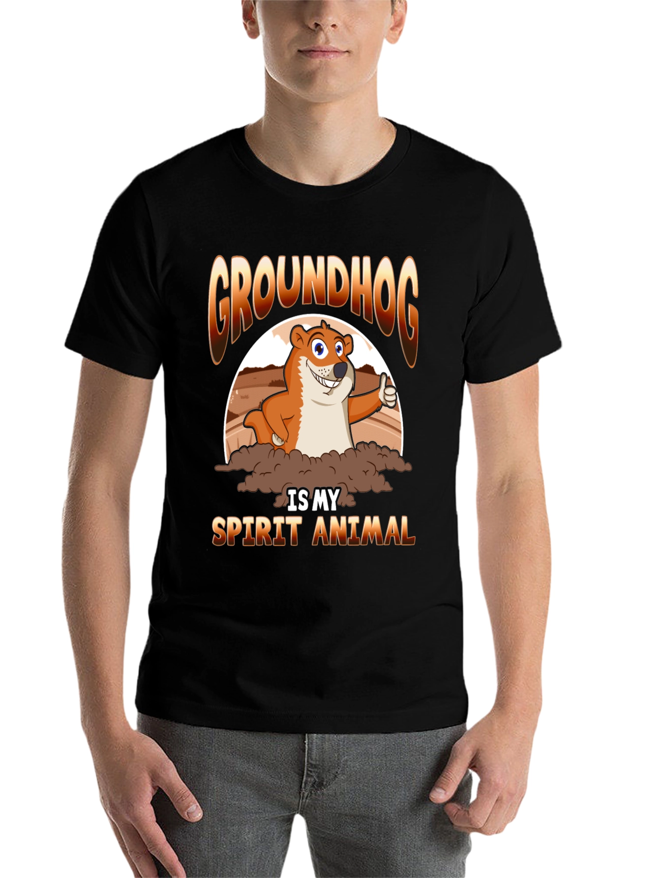 Black Groundhog Spirit Animal T-Shirt - Cute Cartoon Design view 7