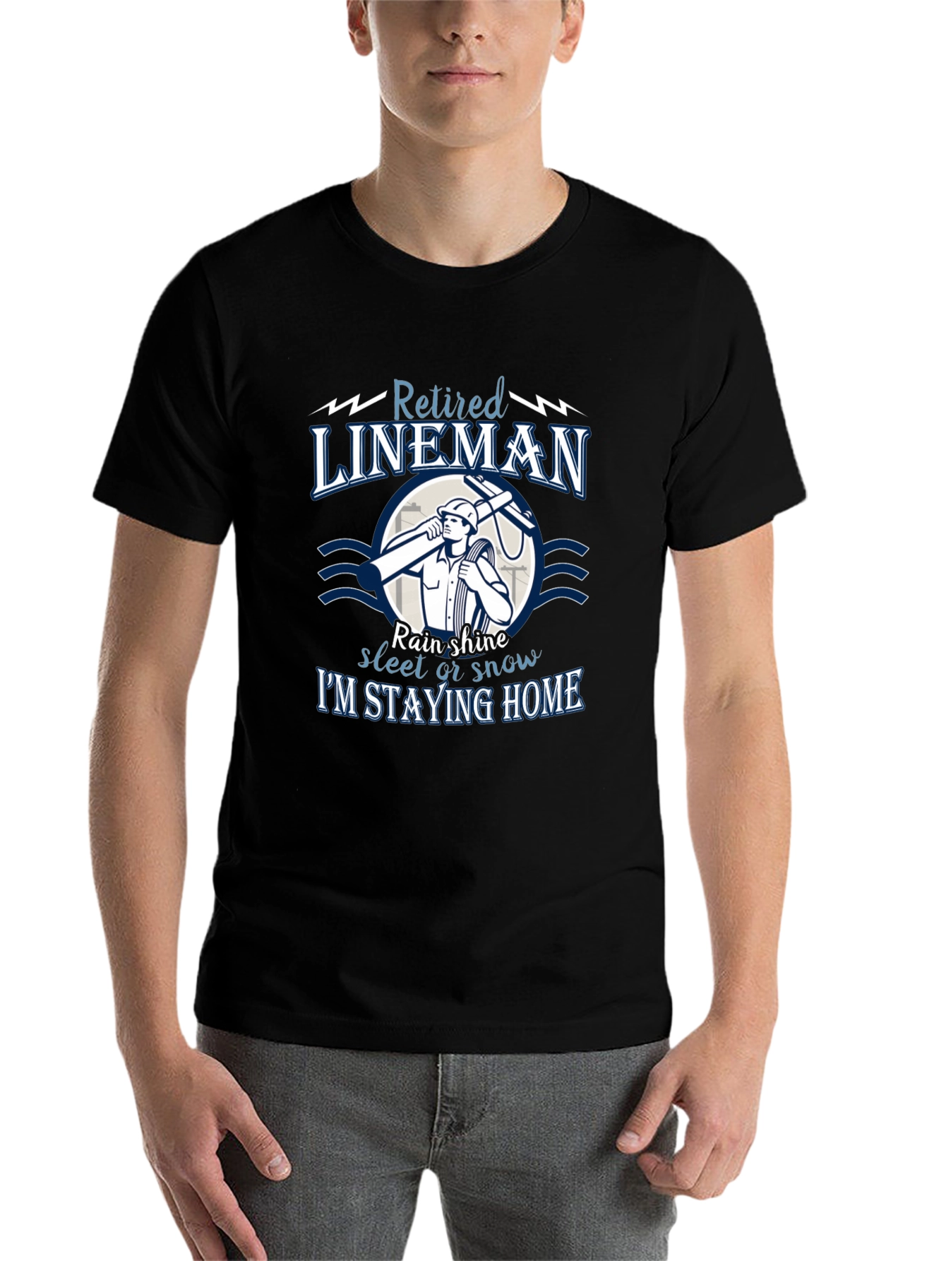 Black Retired Lineman T-Shirt: Stay Home in Style view 7