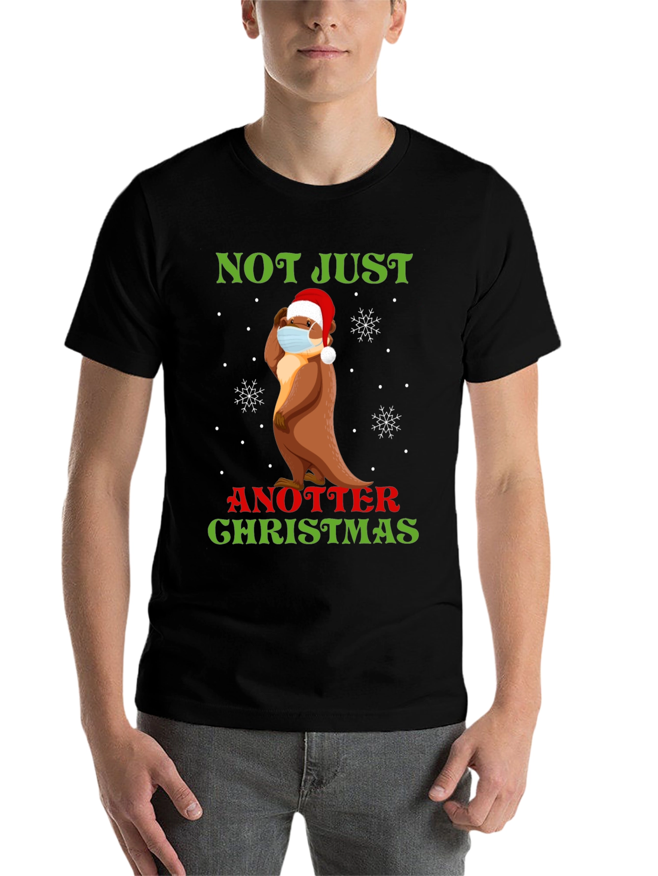 Black Funny Otter Christmas T-Shirt - Not Just Another Christmas view 7