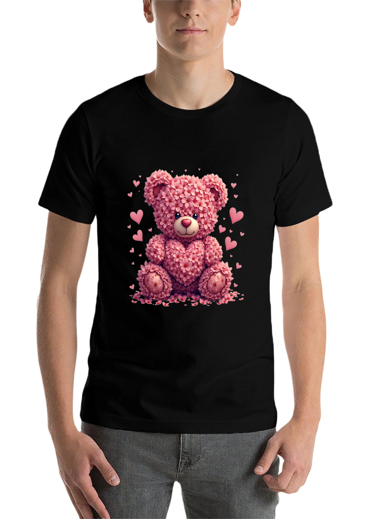 Black Floral Teddy Bear Graphic Tee - Valentine's Day view 7