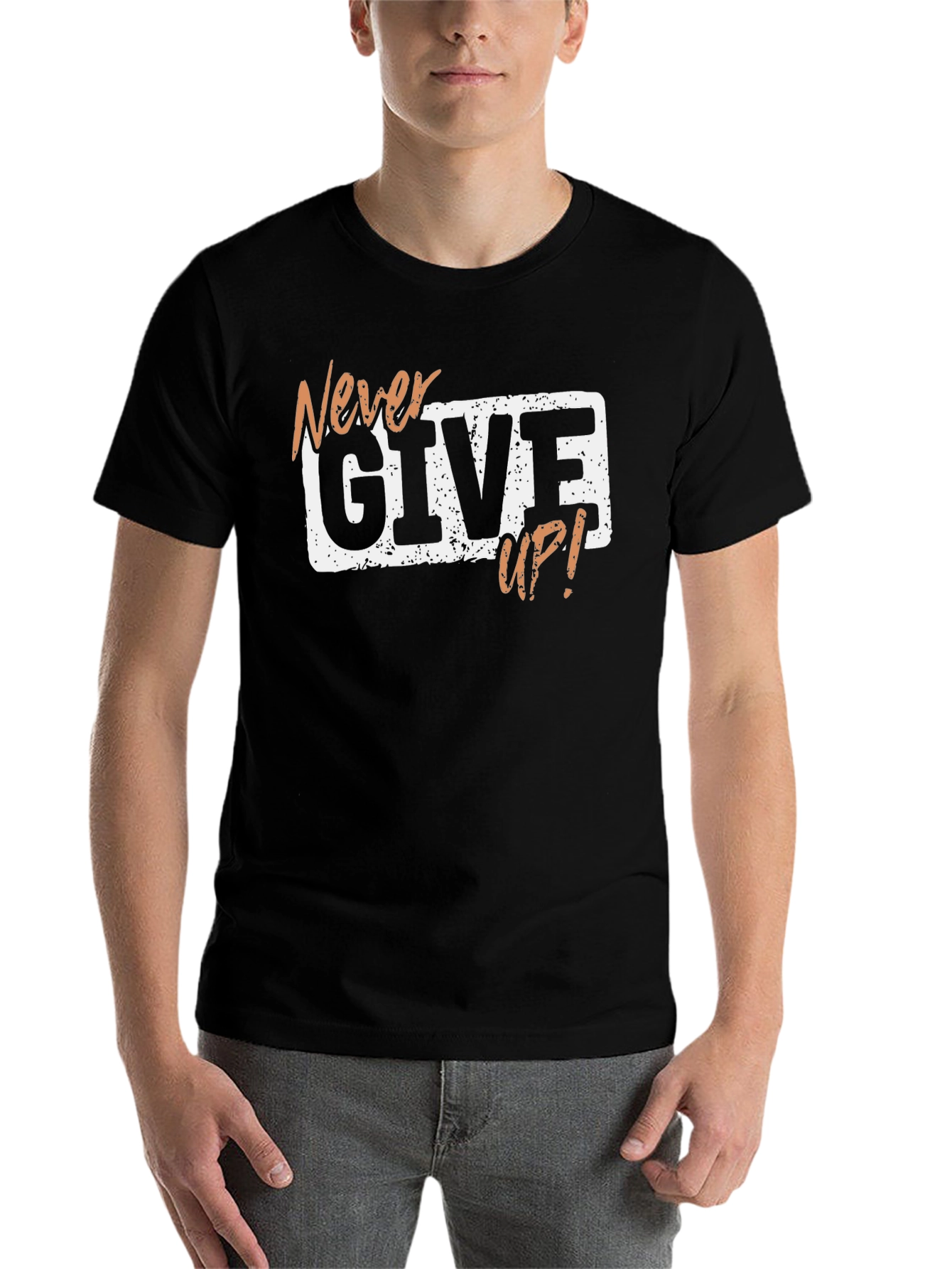Black Never Give Up Graphic T-Shirt view 7