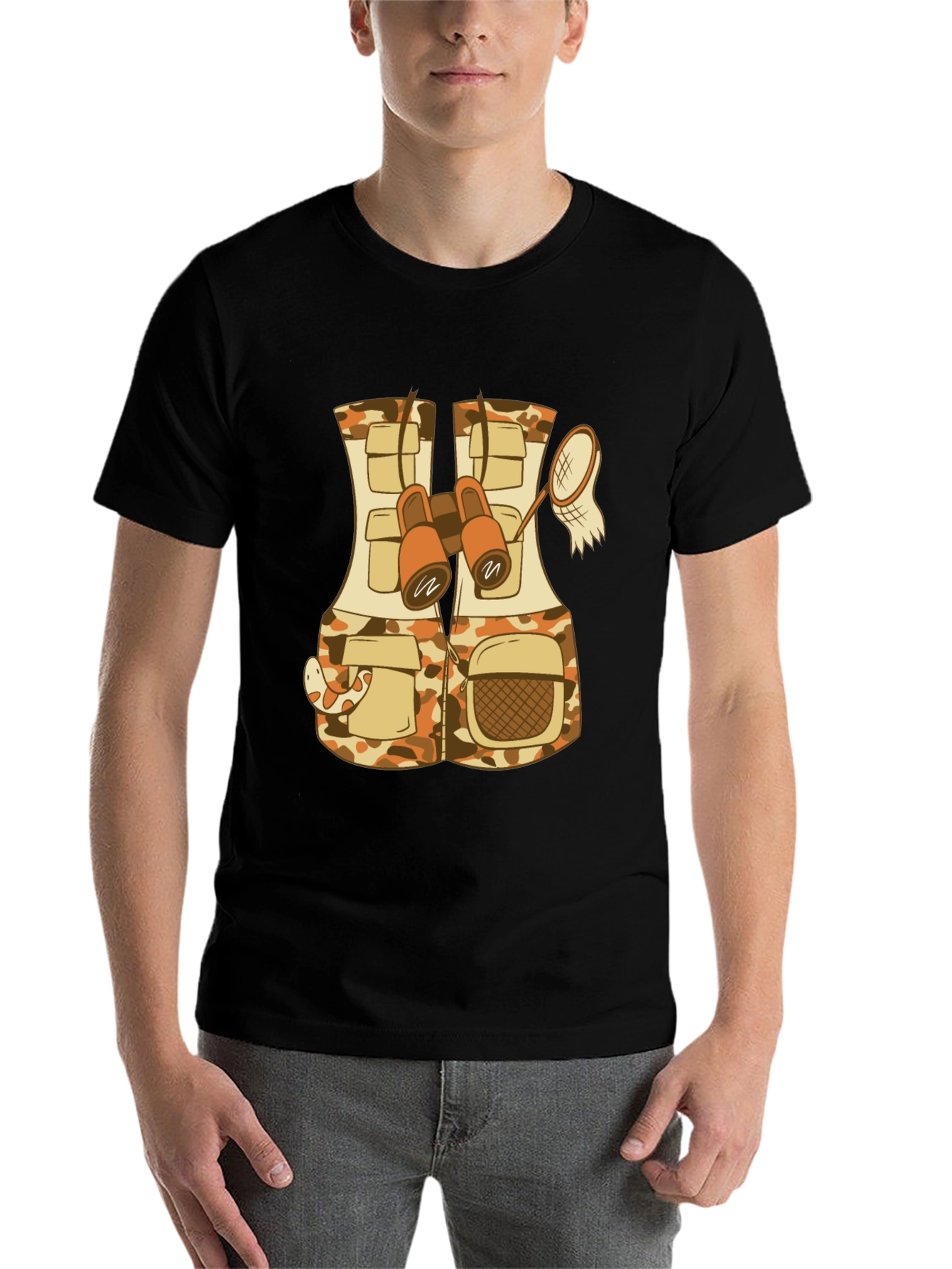 Black Funny Animal Explorer T-Shirt - Camo Vest and Snake view 7