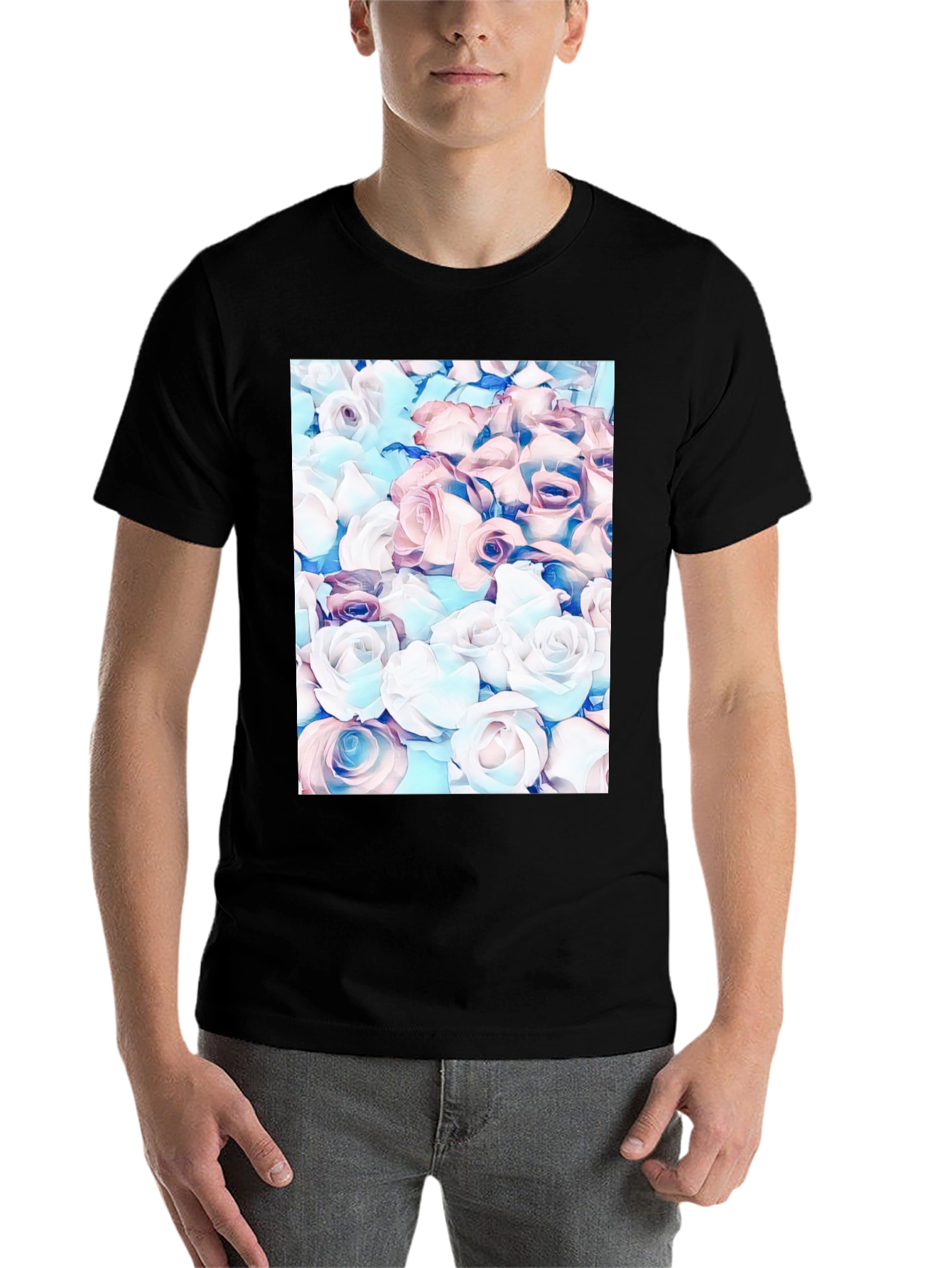 Black Floral Print Black T-Shirt - Stylish & Unique view 7