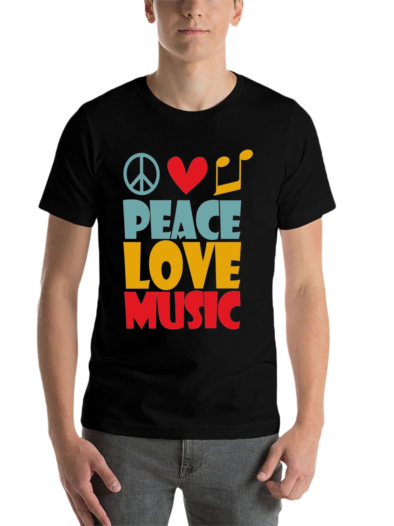 Black Peace Love Music Graphic Tee - Unisex view 7