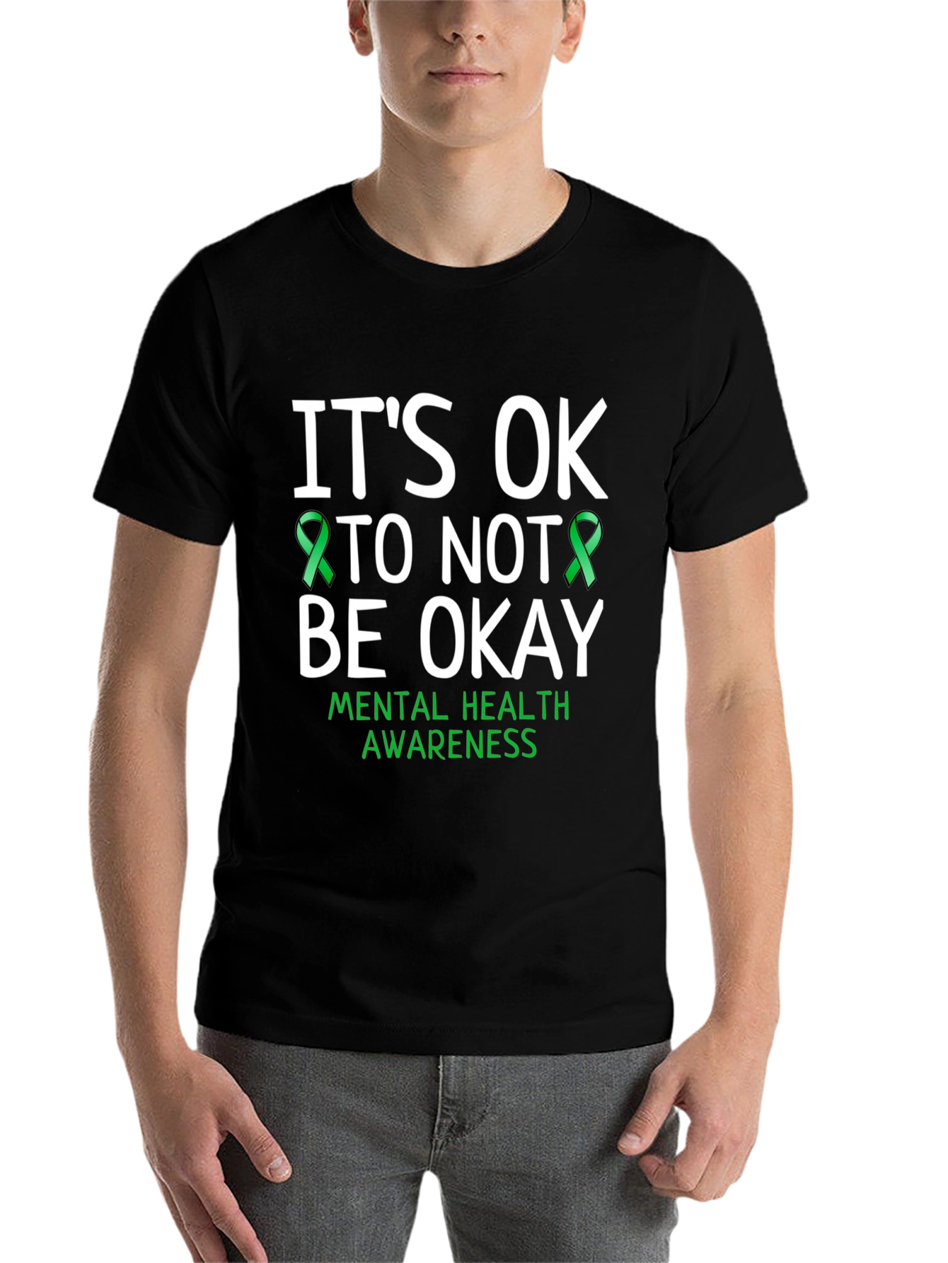 Black It's OK To Not Be Okay Mental Health Awareness T-Shirt view 7